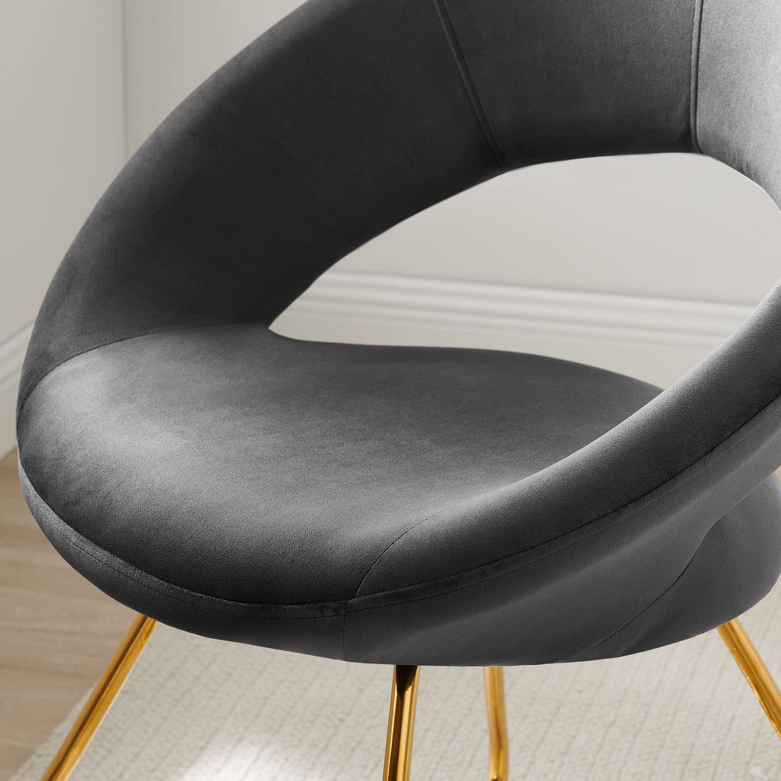Premium Velvet Dining Chairs Set of 2 - Modern Gold & Charcoal Upholstered Accent Chairs for Elegant Dining Room, Restaurant or Home Decor