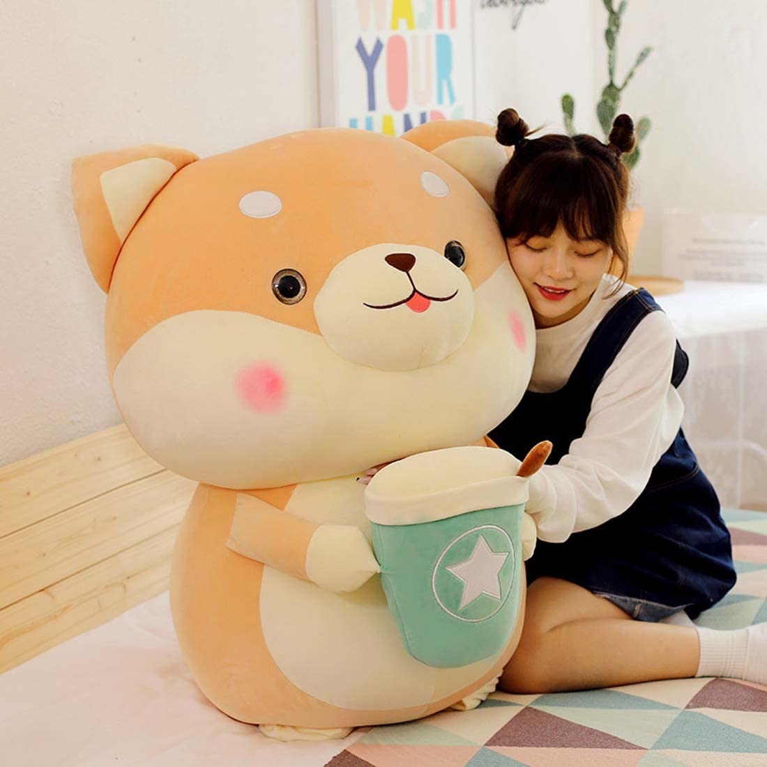 Smvala Cute Stuffed Boba Milk Tea Plush Toy - Kawaii Shiba Inu Dog Plushie, 35 Inch Giant Squishy Cuddle Pillow for Girls & Boys | Perfect for Bedroom Decor, Gift Giving, and Anime Lovers