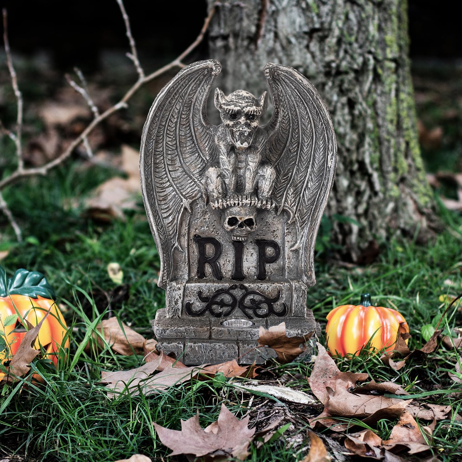 HUYIENO Solar Halloween Decorations - Graveyard Monster Tombstone Solar Garden Lights, Resin Material for Outdoor Lawn & Walkway Decor - Perfect for Halloween Party, Yard Haunt, and Spooky Pathway Lighting