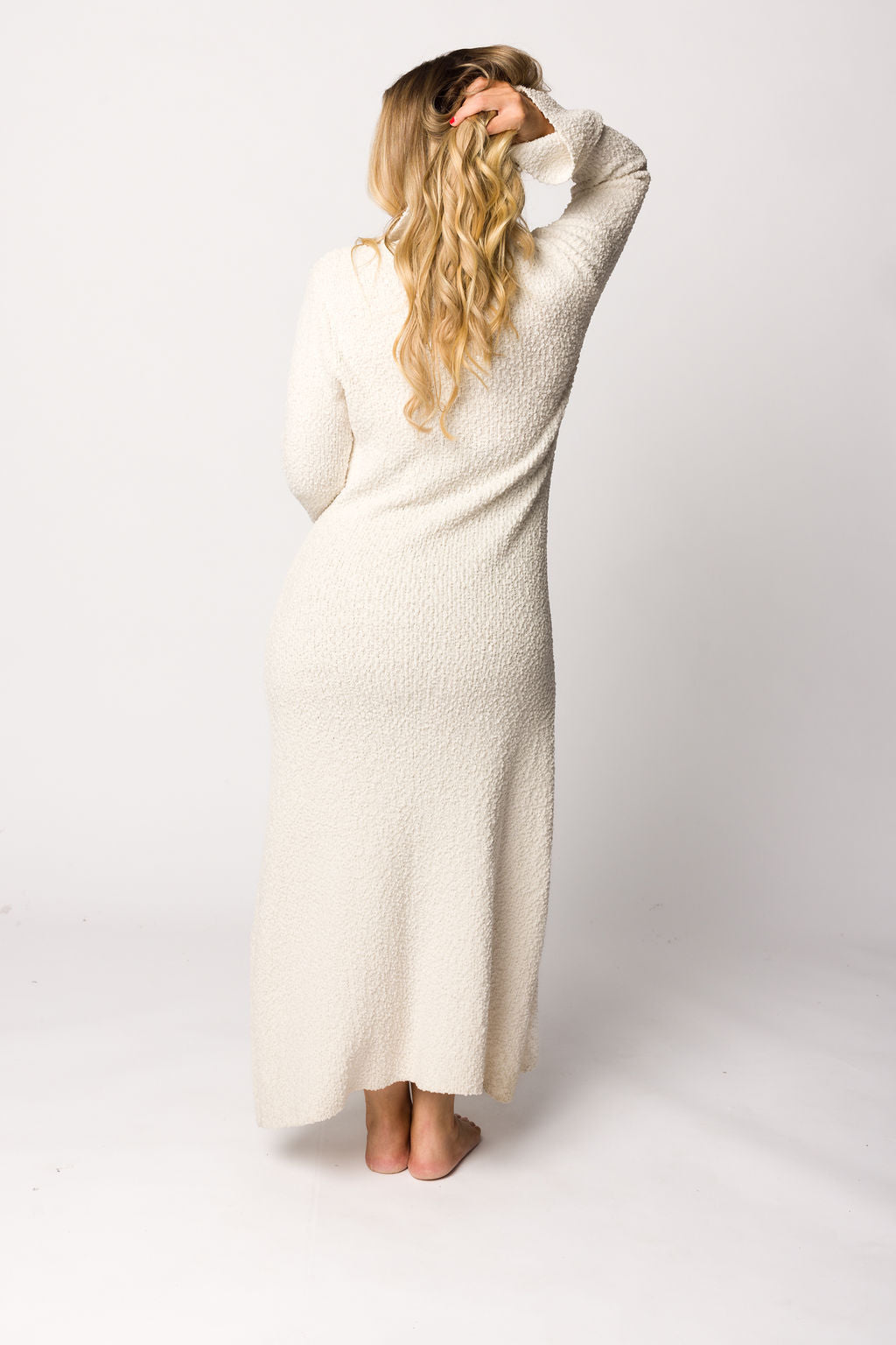 Courtney Boucle Maxi Shirt Dress - Cream Nursing Friendly Maternity Dress for Women | Elegant Long Sleeve Button Down Shirt Dress for Pregnancy, Breastfeeding & Everyday Wear