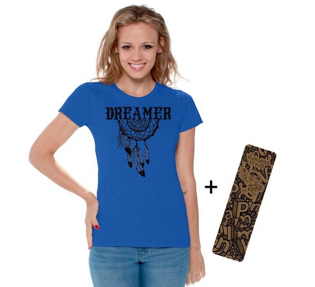 Awkwardstyles Women's Dream Catcher Graphic T-Shirt with Free Bookmark - Boho Chic American Style Tee for Casual Wear, Music Festivals & Summer Outfits