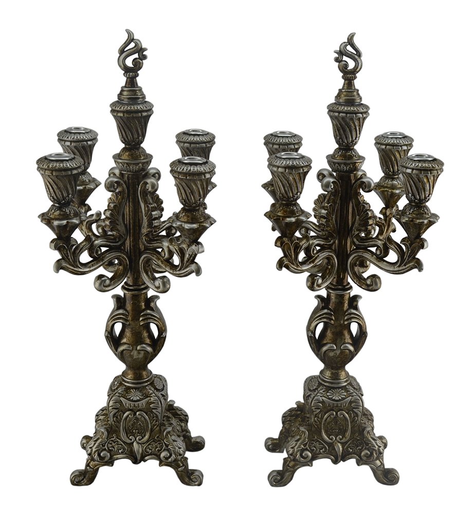 Original Black Silver Baroque Candle Holders Set of 2 - 15