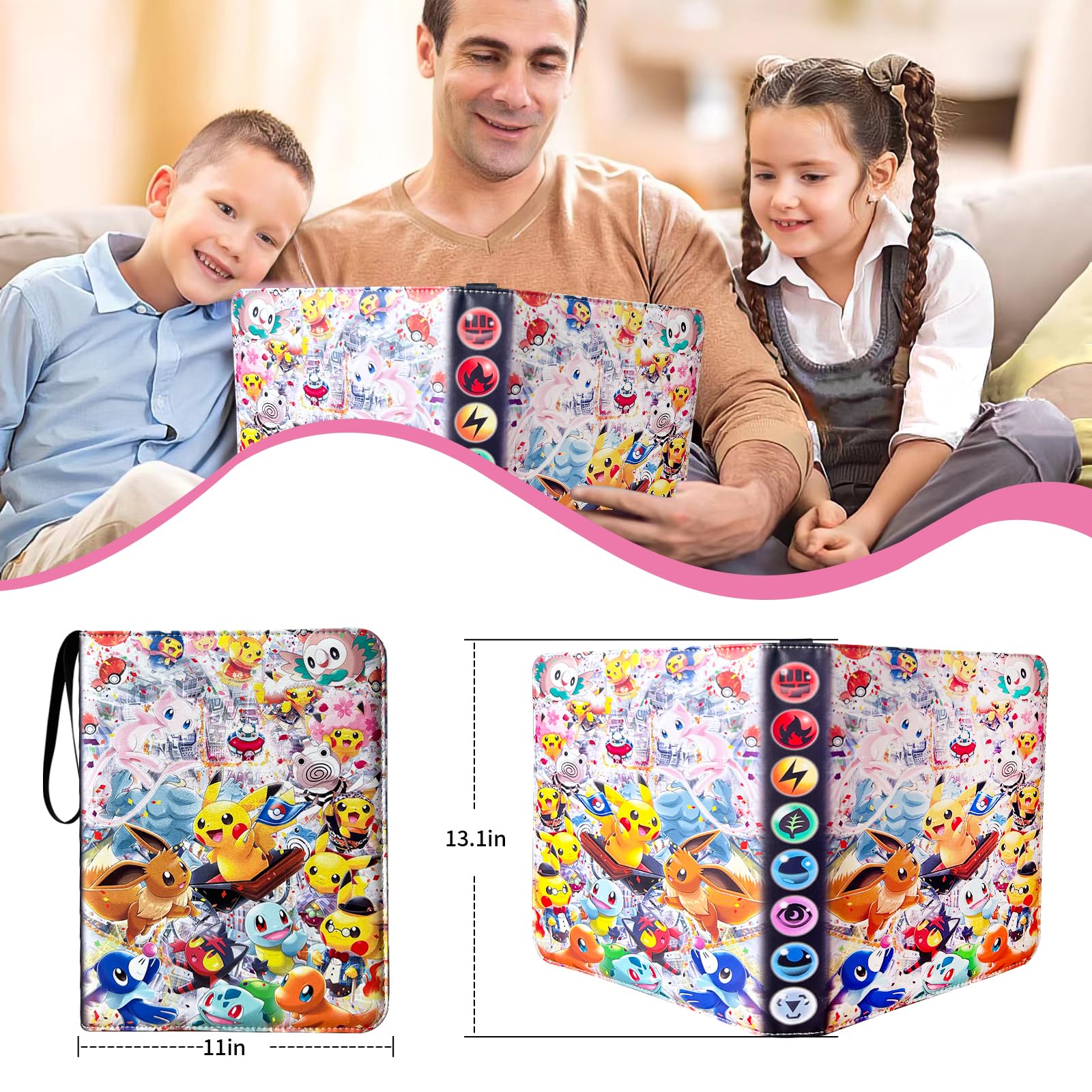 Premium 9-Pocket Pokemon Card Binder - Holds 900 Trading Cards with 50 Removable Sleeves, Durable TCG Storage Album & Carrying Case for Collectors (Pink) - Perfect for Organizing, Protecting & Showcasing Your Pokemon Card Collection at Home, School or Tournaments