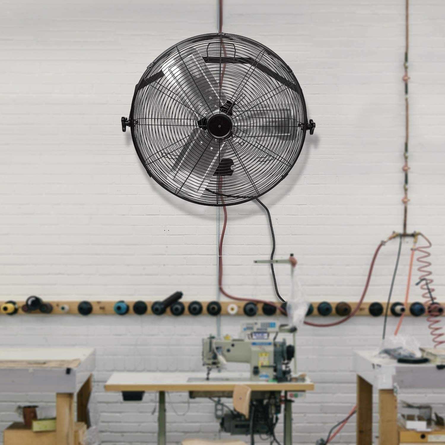 Simple Deluxe 24 Inch Industrial Wall Mount Fan - 3 Speed High Velocity Metal Fan for Warehouse, Greenhouse, Workshop, Patio, Factory & Basement Ventilation | Commercial Grade, Durable & Quiet | Perfect for Cooling Large Spaces & Improving Air Circulation