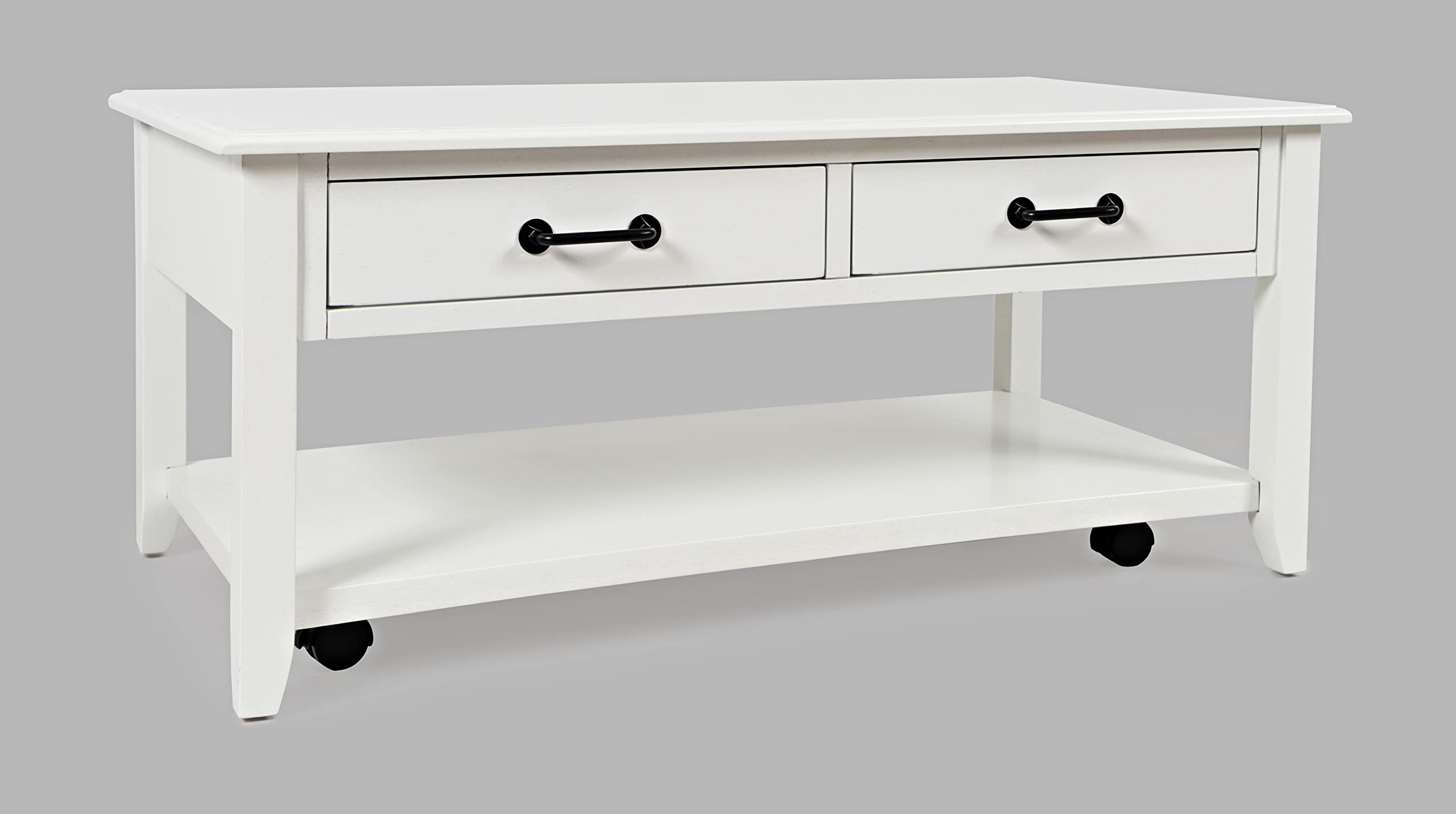 Jofran North Fork Acacia Wood 2-Drawer Coffee Table with Wheels - Modern Rolling Side Table for Living Room, Bedroom, or Office