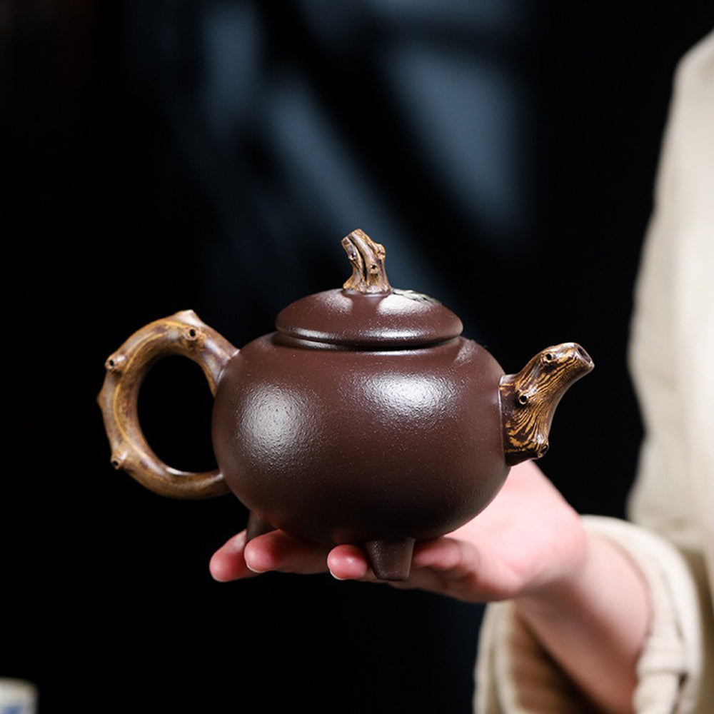 Premium Handcrafted Purple Clay Three-Legged Gourd Teapot - Authentic Yixing Zisha Teapot for Chinese Tea Ceremony, Gongfu Tea Brewing & Home Decoration