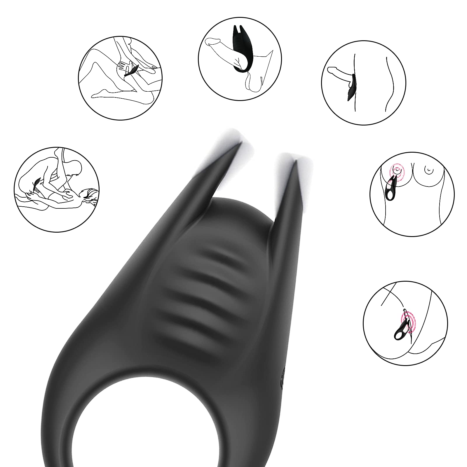 10-Speed Vibrating Cock Ring with Rabbit Ears - Adjustable Silicone Penis Ring for Men - Pleasure Enhancer for Solo Play & Couples - Perfect for Valentine's Day & Romantic Nights