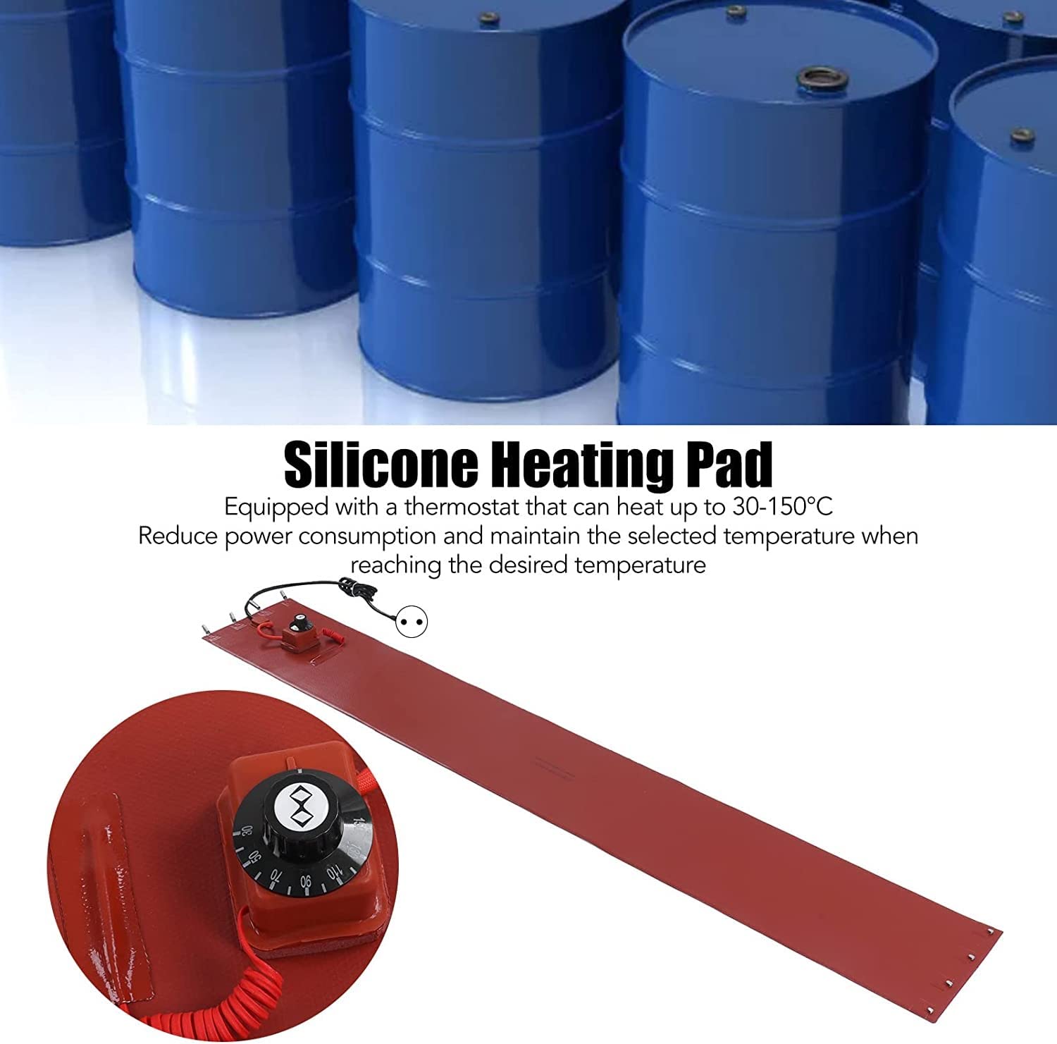 2000W Insulated Oil Drum Heating Blanket Belt with Thermostat - 55 Gallon Metal Drum Heater for Oil & Gas Tanks (200L Capacity) - Perfect for Winter Storage, Fuel Viscosity Control & Industrial Use