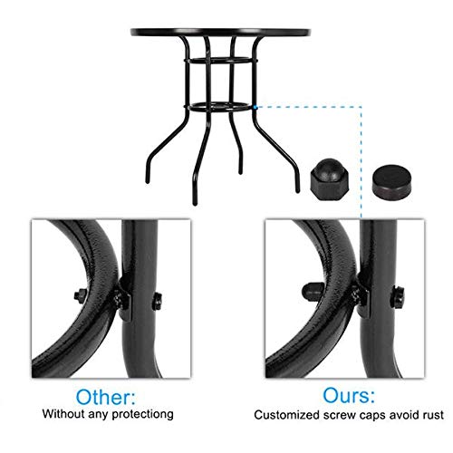 Round Tempered Glass Outdoor Dining Table - Weatherproof Garden Patio Table for Backyard, Deck, and Poolside Dining