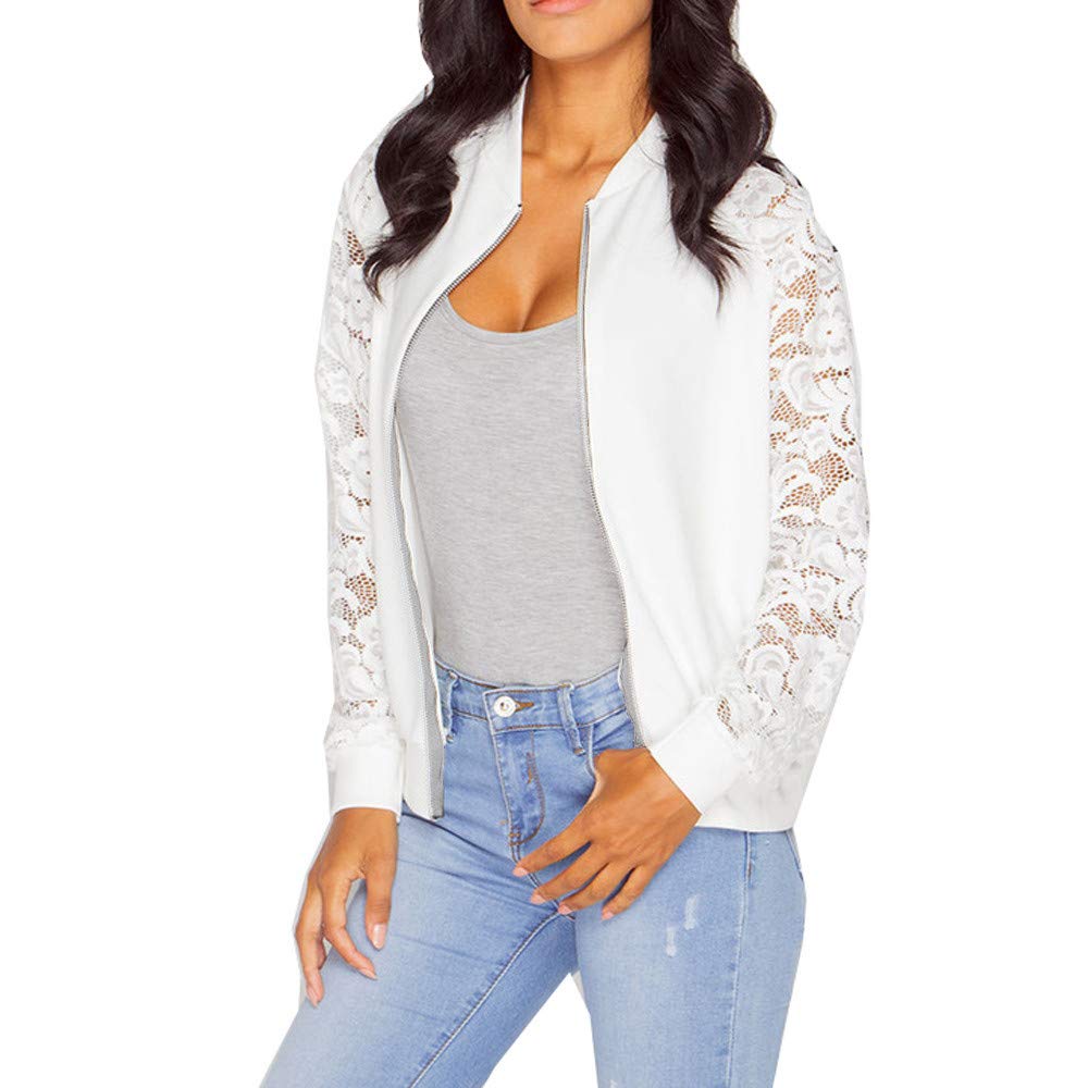 Women's Work Casual Baseball Jacket - Long Sleeve Zip Up Blazer with Lace Detail for Business Outwear & Office Cardigan Coat | Perfect for Professional Attire, Business Meetings & Smart Casual Outfits