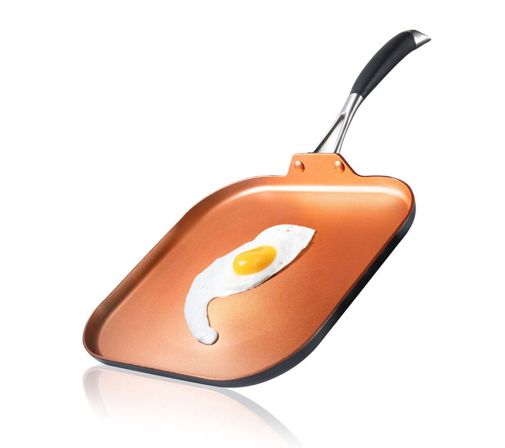 NutriChef Hard Anodized Nonstick Griddle Pan - PFOA/PFOS Free, 3-Layer Copper Coating, Heat Resistant Lacquer, Ergonomic Silicone Handle - Perfect for Pancakes, Eggs & Grilling Breakfast, Lunch & Dinner