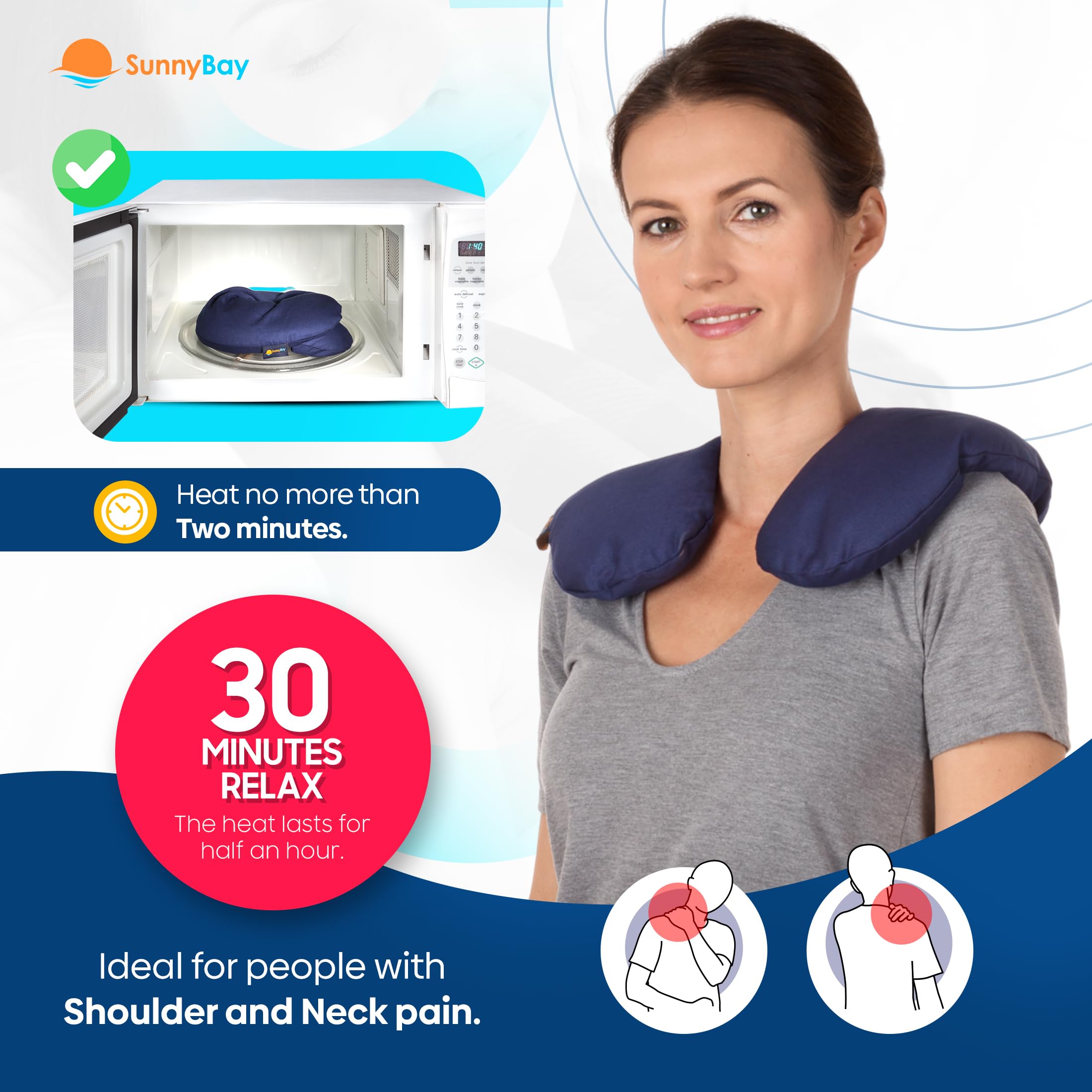 SunnyBay Microwave Heating Pad - Microwavable Neck & Shoulder Pillow for Pain Relief, 2.5lb Moist Heat Therapy Bean Bag with Washable Cotton Cover, 15x15 Inches (Unscented Blue) - Perfect for Relaxation, Muscle Pain Relief & Stress Relief at Home or Office