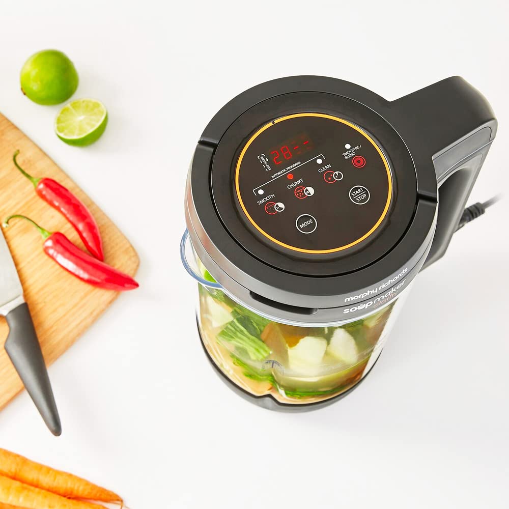 Morphy Richards 1.6L Clarity Soup Maker with Portion Control - 9 Smart Settings & Keep Warm Function for Soups & Smoothies (White & Black, Model 501050) - Perfect for Healthy Meal Prep & Quick Blending at Home