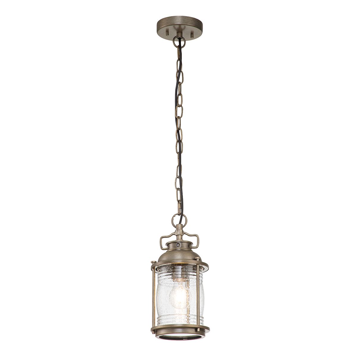 Ashland Bay 1 Light Small Chain Lantern - Burnished Bronze/Weathered Zinc Finish, IP44 Rated, E27 Socket - Perfect for Porch, Patio & Garden Lighting
