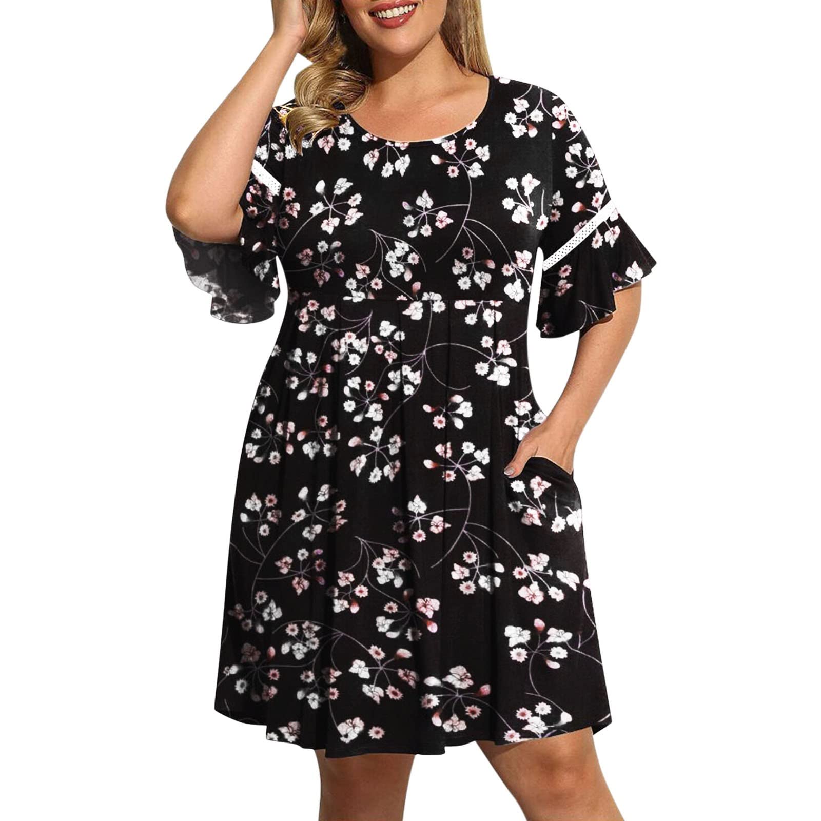 ETHKIA Women's Plus Size Casual Swing Dress with Pockets - Round Neck Summer Party Dress 2022 | Perfect for Outdoor Events, Beach Vacations & Date Nights