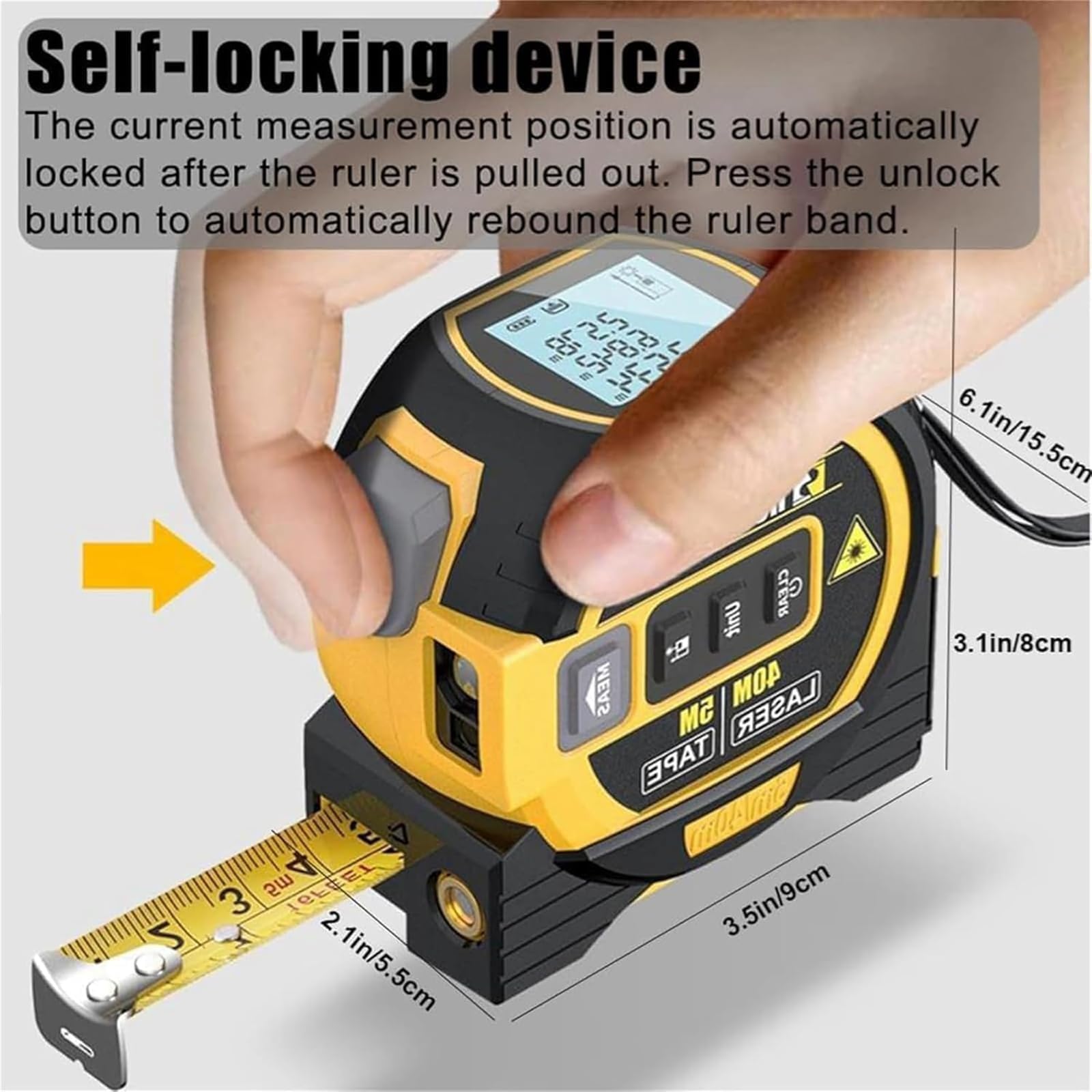3-in-1 Digital Laser Tape Measure with LED Display - 60m/196ft Laser Rangefinder & Digital Ruler (Blue) - Perfect for Construction, DIY Projects, Home Renovation and Carpentry Work