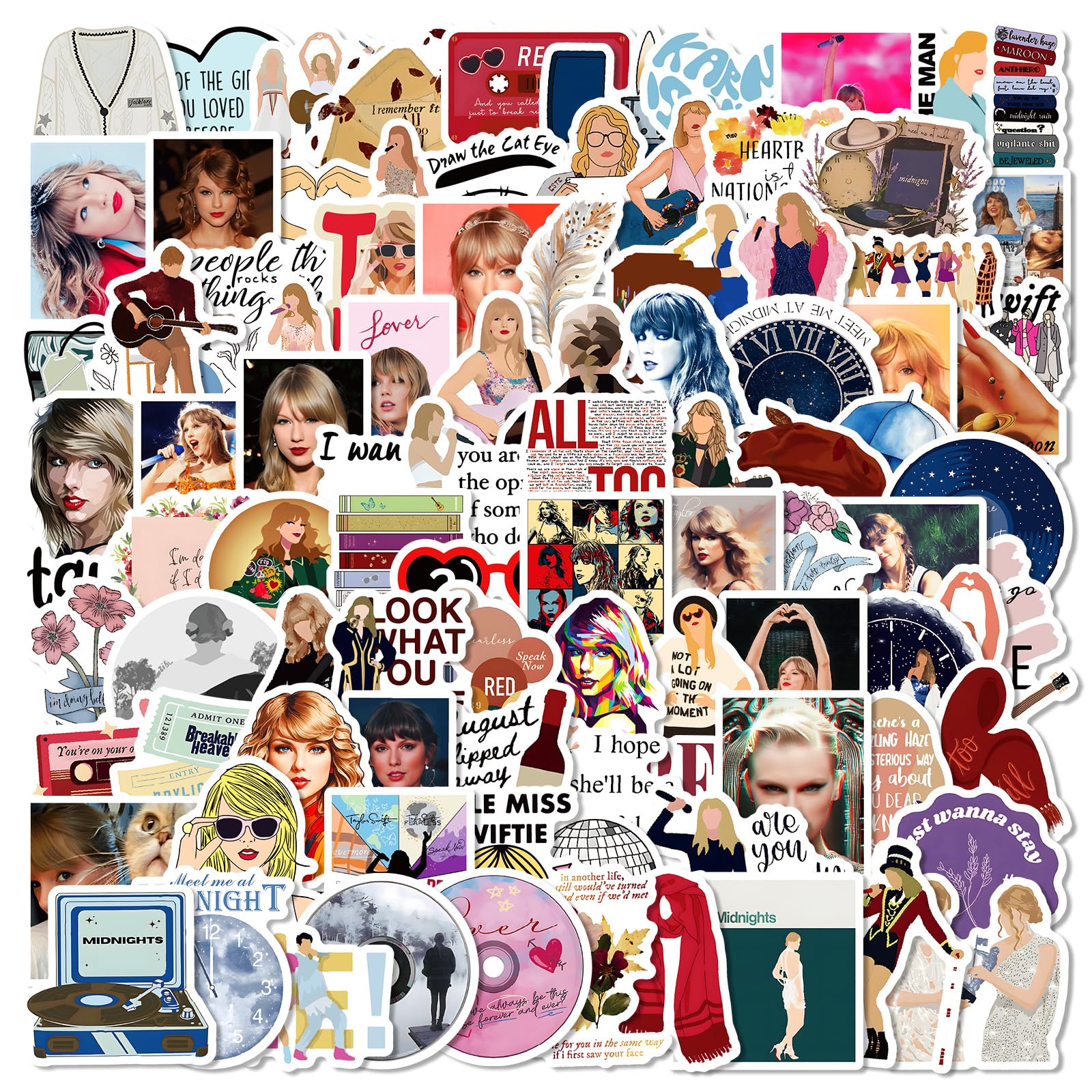 100Pcs Taylor Swift Stickers - Waterproof Vinyl Decals for Fans, Teens & Adults - Perfect for Water Bottles, Laptops, Skateboards, Guitars & DIY Crafts - Music Lover Gift & Room Decor