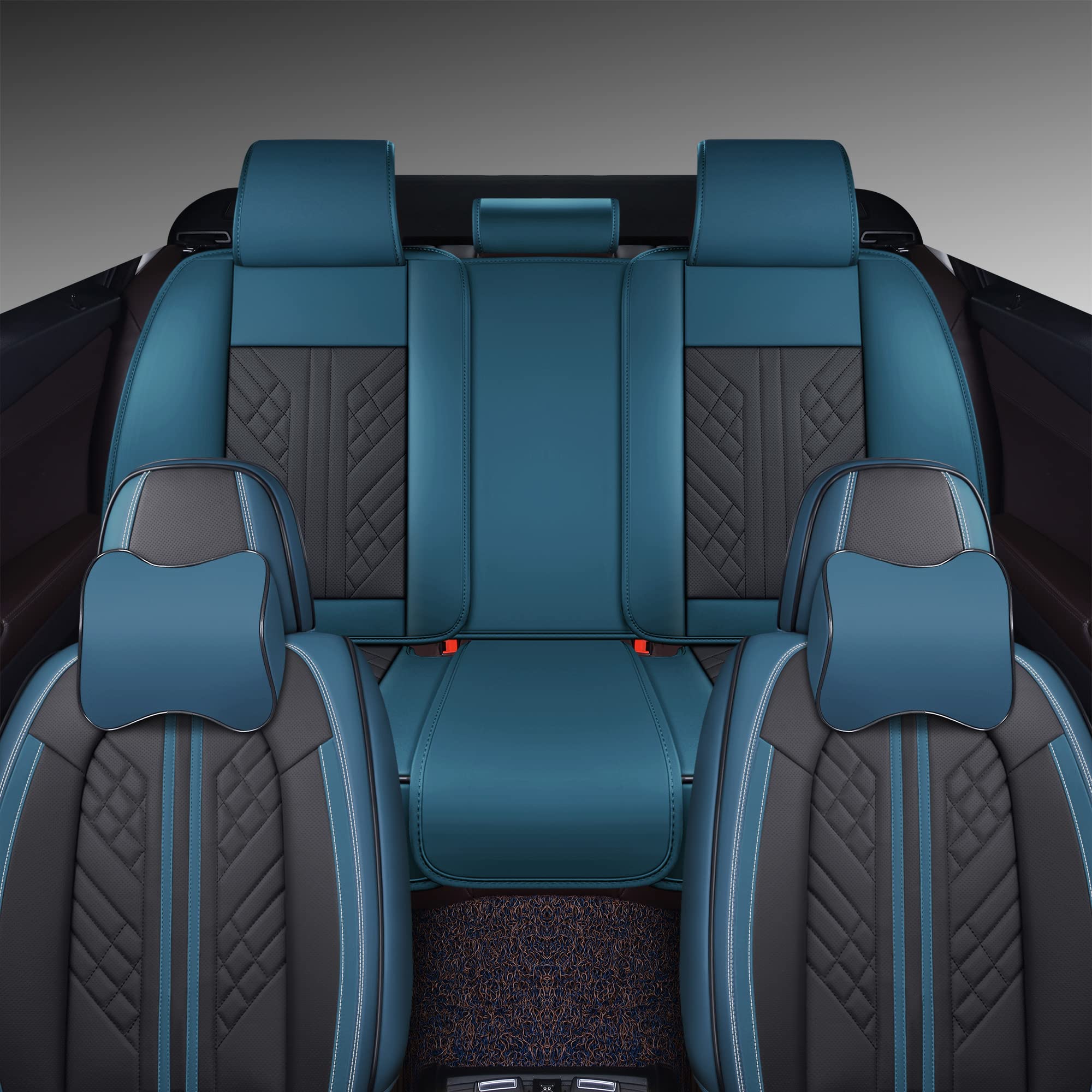 Premium GXT Deluxe Faux Leather Car Seat Cover - Universal Fit for Sedans, SUVs & Trucks - Anti-Slip Full Coverage Design with Headrests (Peacock Blue/Black) | Interior Accessories for Comfort & Style | Perfect for Daily Commute, Road Trips & Vehicle Protection