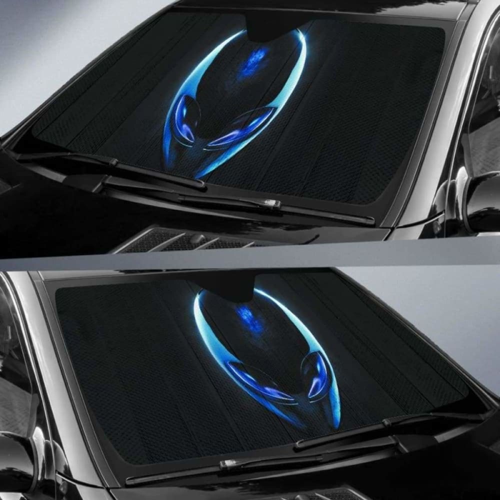 Alien Face Black Theme Car Sunshade for Windshield - UV Protection & Heat Blocking - Perfect for Summer Driving & Parking