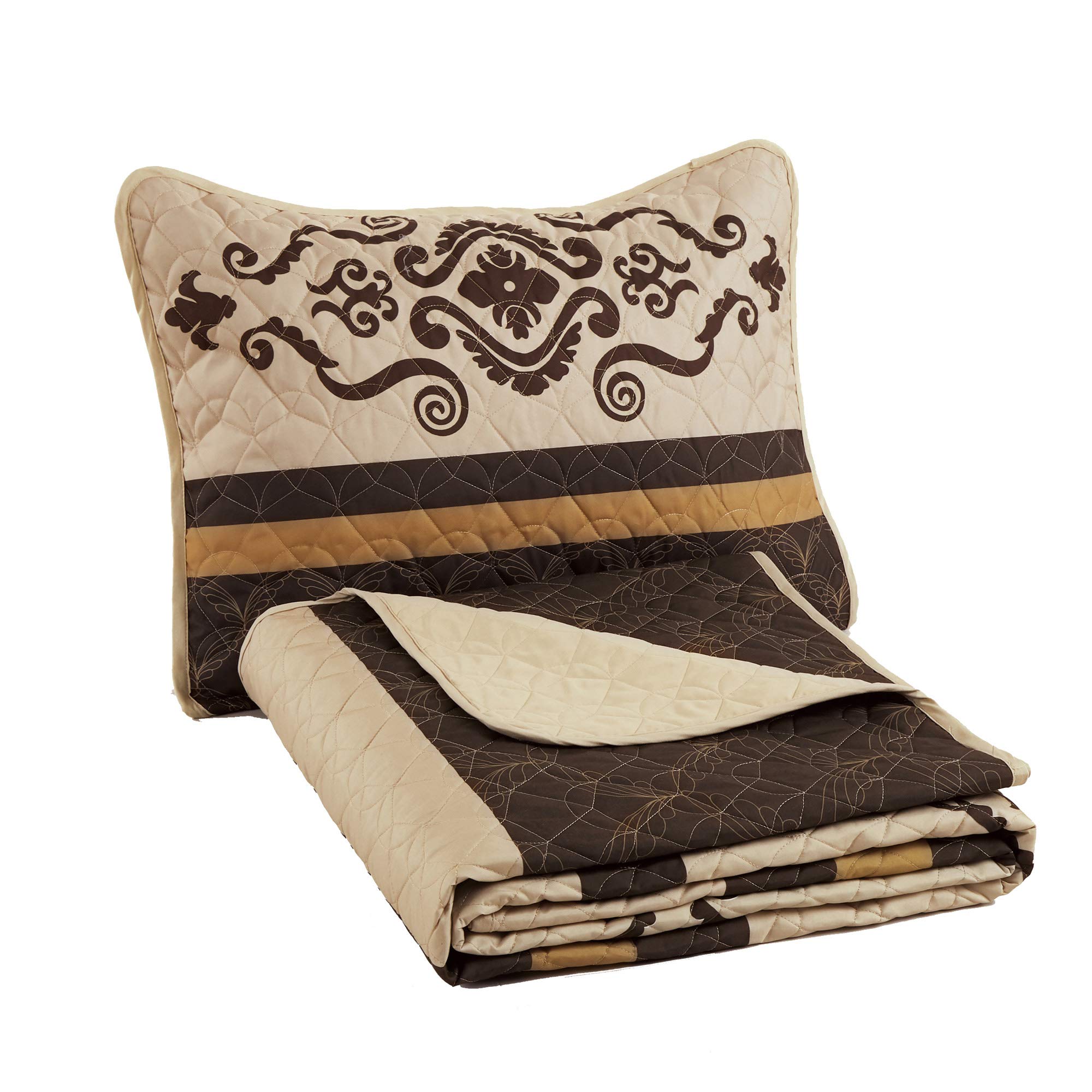 WPM Western Print Queen Size Lightweight Quilt Set with Pillow Sham - Gold Brown Oversized (100 x 95