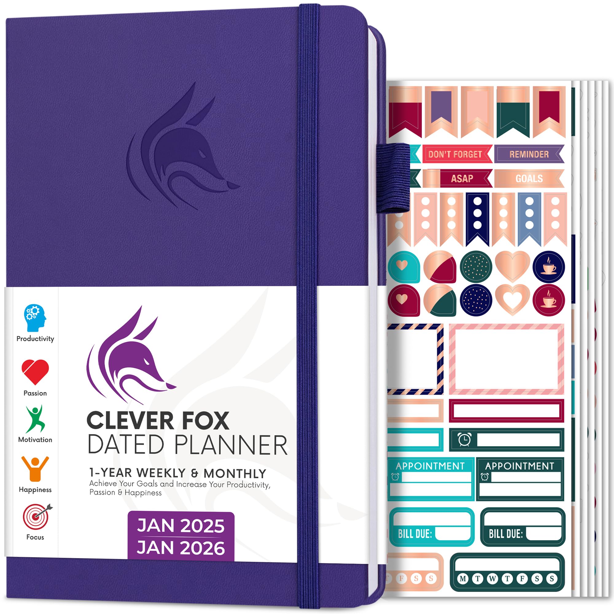 Clever Fox Dated Weekly Planner 2025-2026 - Productivity Planner with Habit Tracker & To-Do List for Effective Time Management - Purple Life Organizer for Work, School & Personal Goals