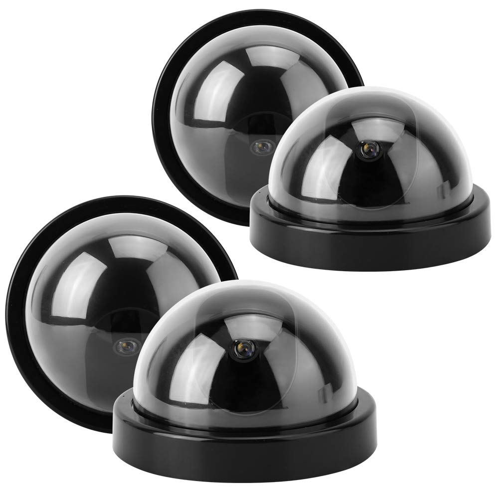 BTER Fake Security Camera with LED Light - 4 Pack Dummy Dome Surveillance Camera for Indoor/Outdoor Use - Ideal for Supermarkets, Hotels, Offices & Home Security (Black)