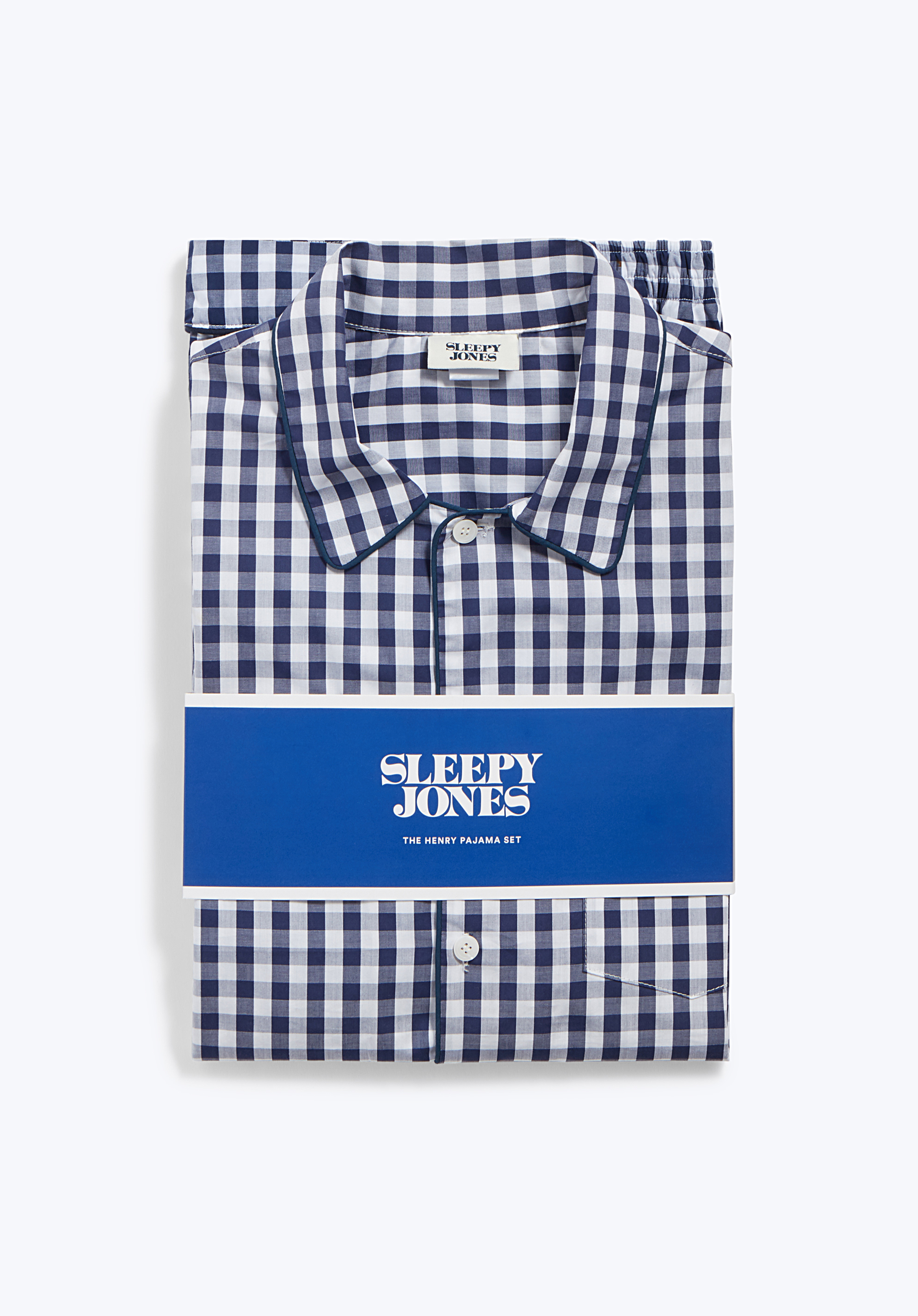 Henry Men's Pajama Set - 100% Cotton Navy Blue Gingham Print Sleepwear - Comfortable Lounge Pajamas for Relaxing at Home & Sleepovers
