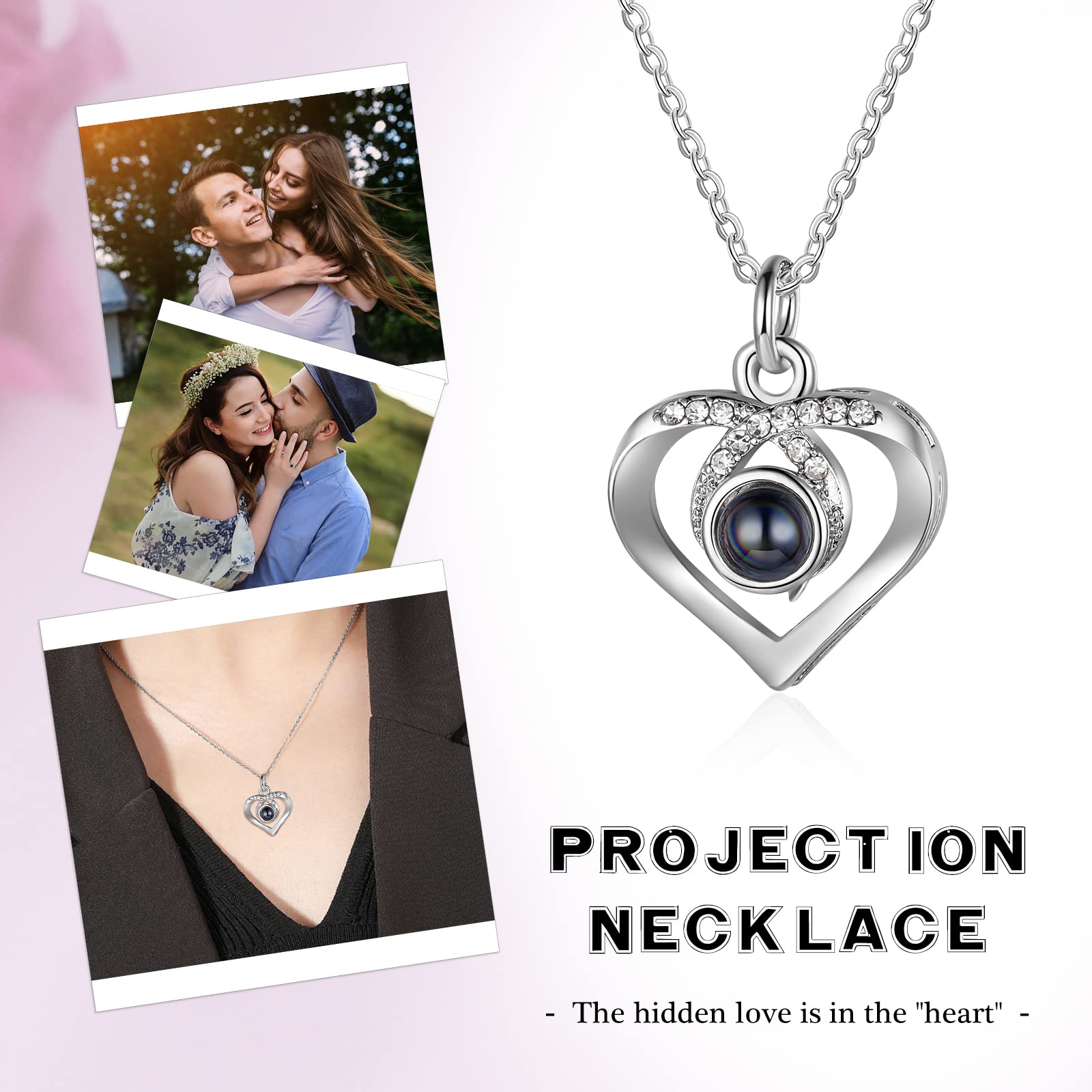 Glooraca Personalized Photo Necklace for Women - Custom Engraved Picture Pendant Jewelry with Projection, Best Birthday Gift for Girlfriend, Wife & Mom - Perfect for Anniversaries, Valentine's Day & Mother's Day