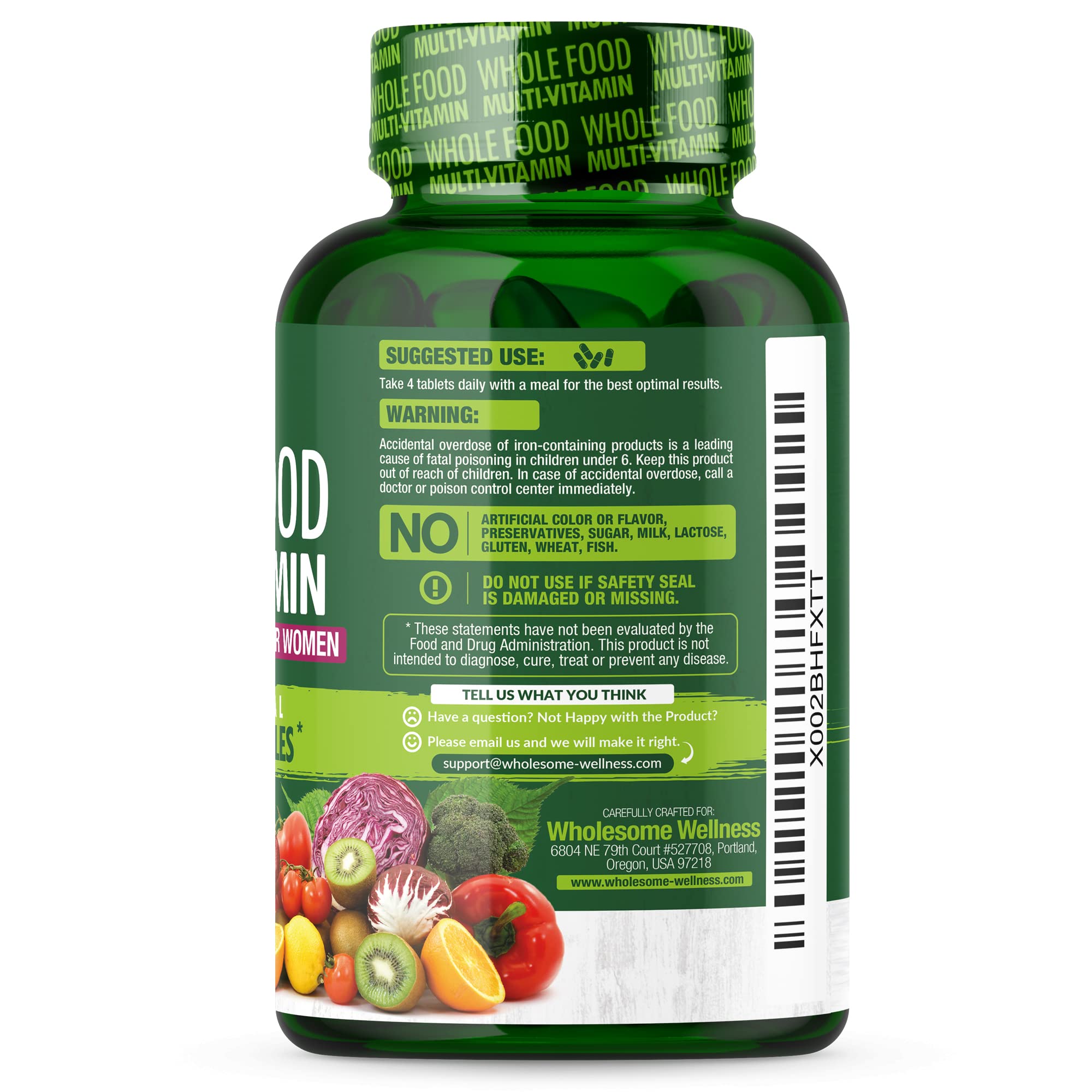 Wholesome Wellness Whole Food Multivitamin for Women - Natural Multi Vitamins with Minerals & Organic Extracts - 120 Tablets - Daily Immune Support & Energy Boost for Active Lifestyles