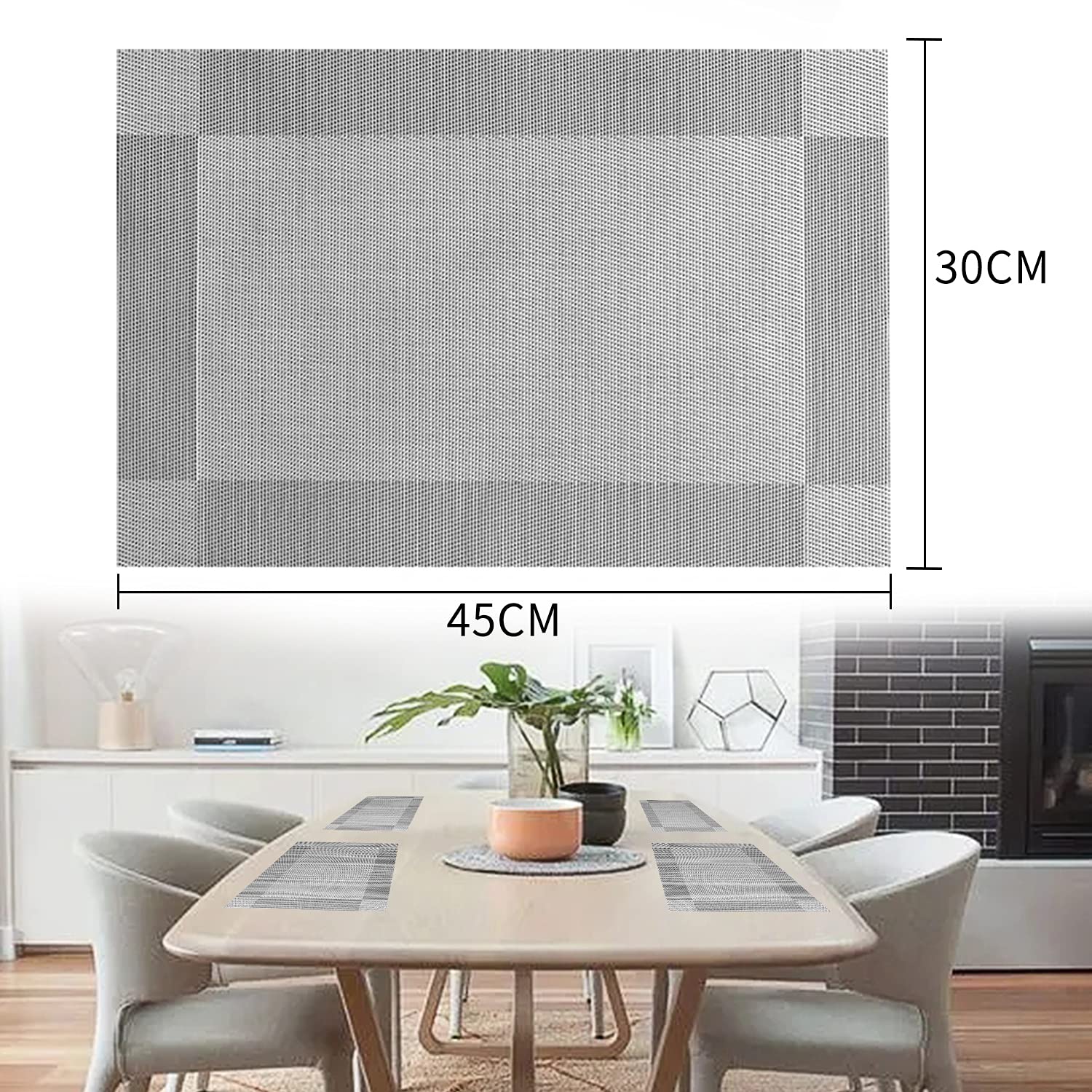 Miorkly Silver Grey PVC Placemats and Coasters Set of 4 - Washable & Heat-Resistant Christmas Table Mats for Home, Restaurant, Holiday Dining Decor (Perfect for Christmas Parties & Family Gatherings)