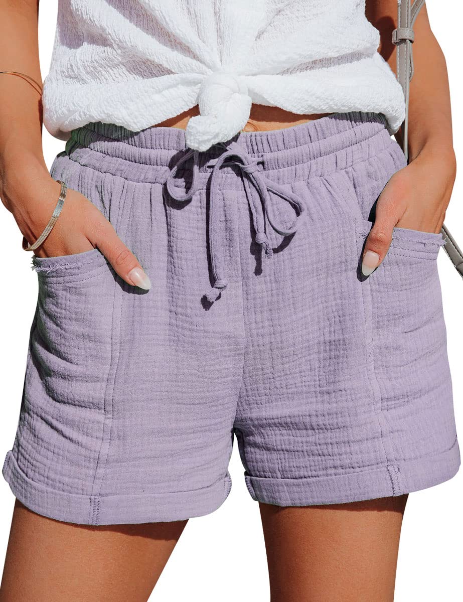 Women's Summer High Waist Waffle Knit Wide Leg Shorts with Pockets - Breathable Comfort for Beach, Vacation & Casual Outfits