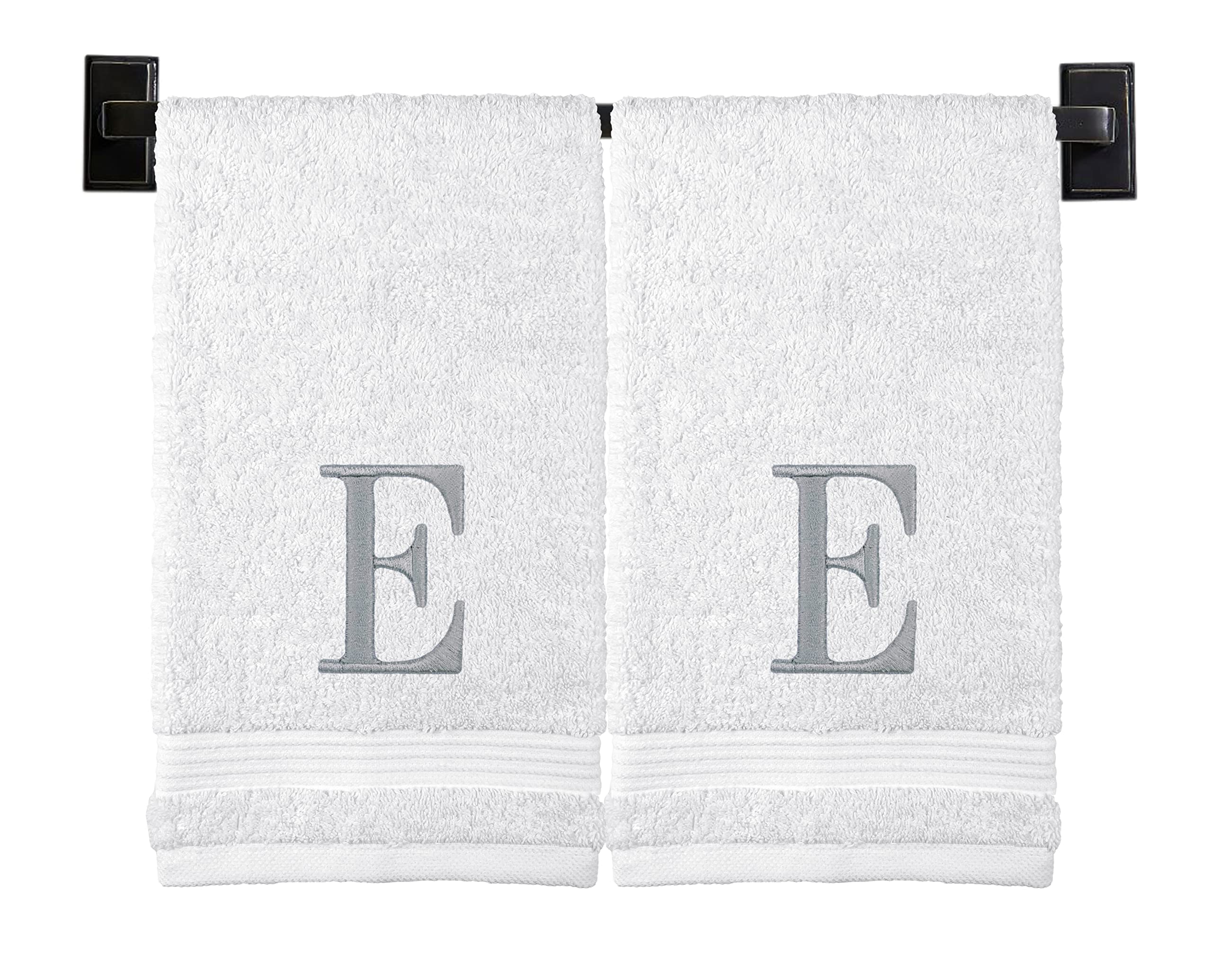 Luxury Monogrammed Hand Towels Set of 2 - 100% Genuine Turkish Cotton - OEKO-TEX Certified Personalized Bath Towels with Silver Thread Embroidery - Perfect for Spa, Guest Bathroom & Wedding Gifts