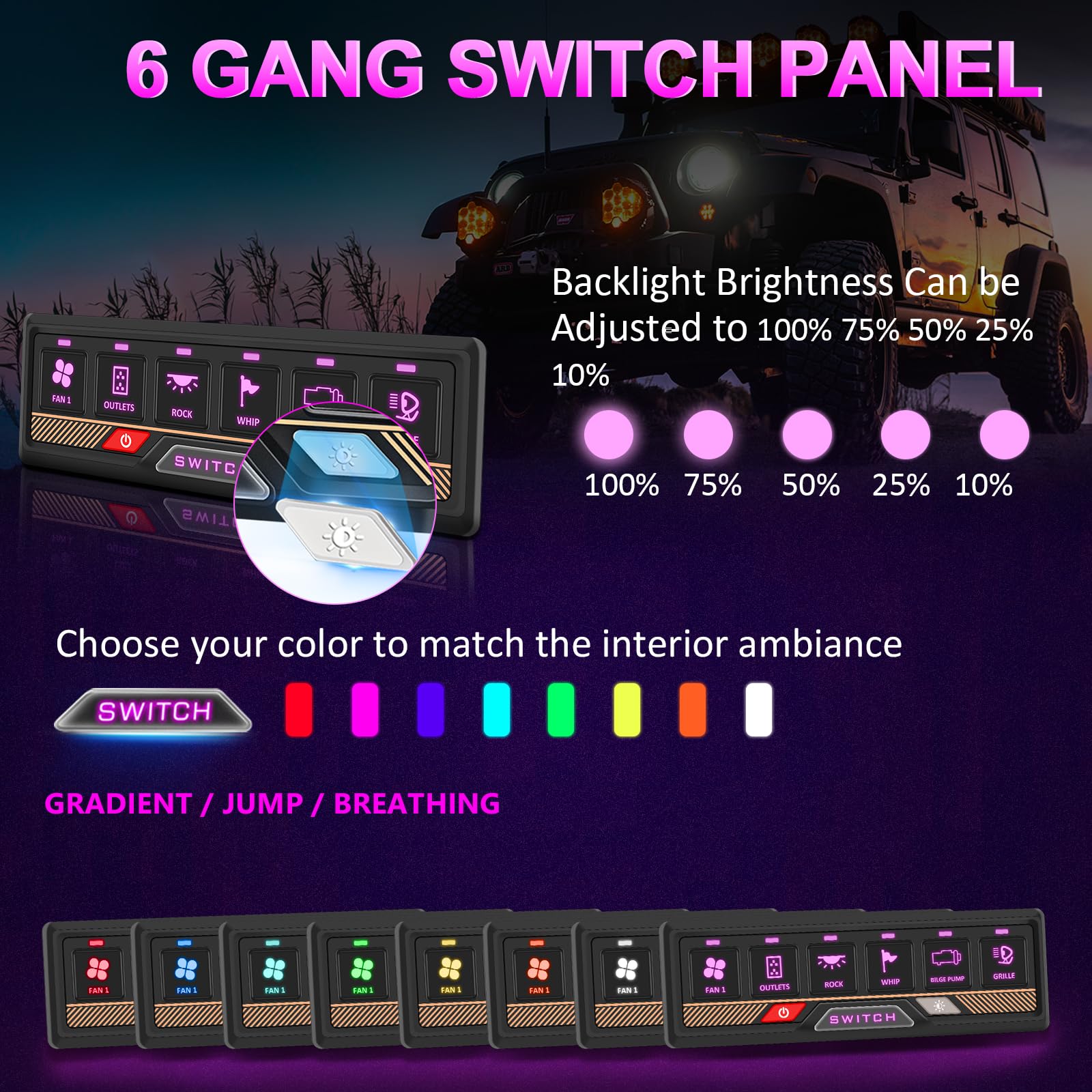 6 Gang RGB Switch Panel with APP & Bluetooth Control - Waterproof Aluminum Remote Switch Panel for RV, Car, UTV, Truck & Trailer - Perfect for Off-Road Adventures & Marine Applications