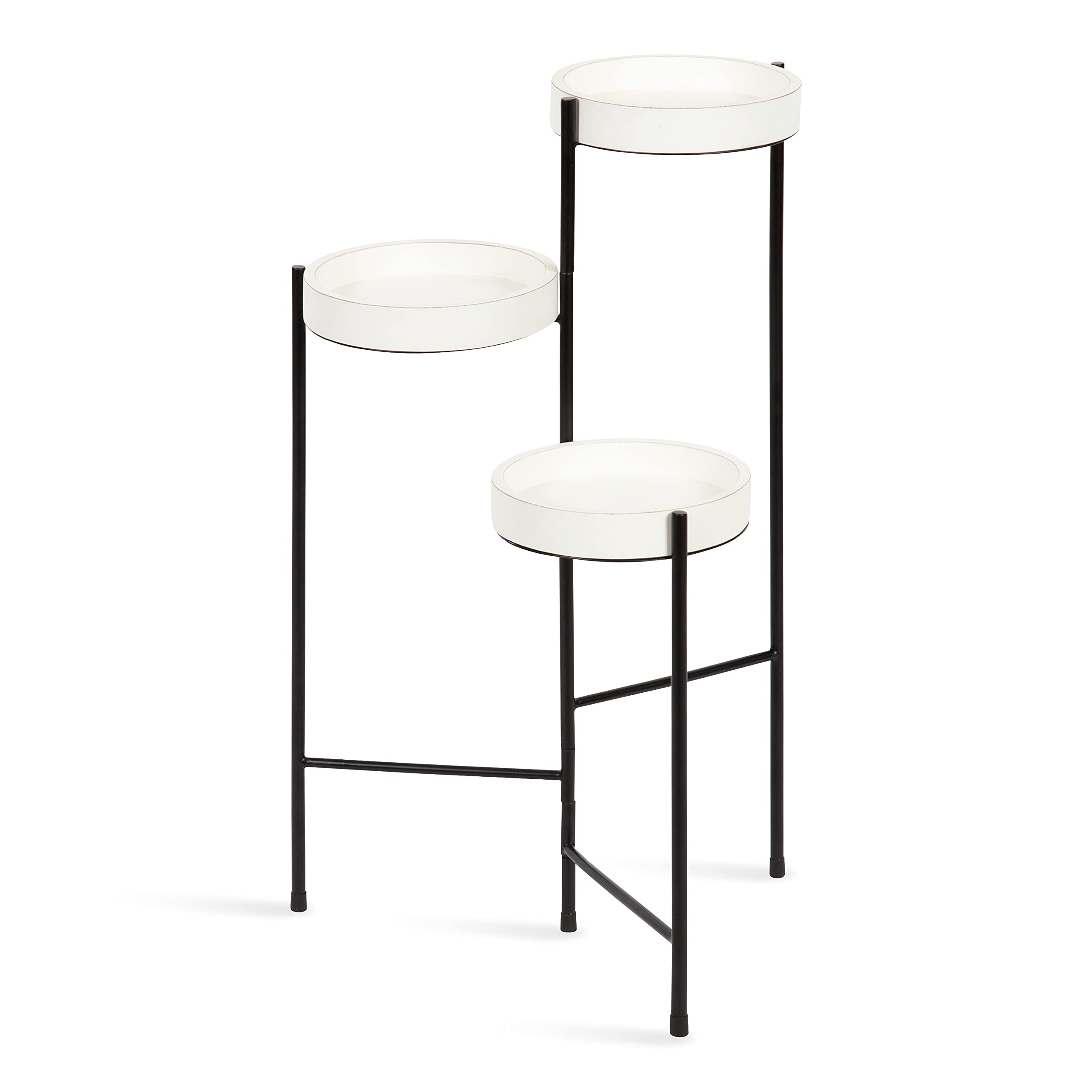 Kate & Laurel Finn Modern 3-Tier Plant Stand - 16x21x30 Inch White & Black Wood & Metal Planter - Indoor/Outdoor Plant Display & Storage for Home, Office, Garden Decor