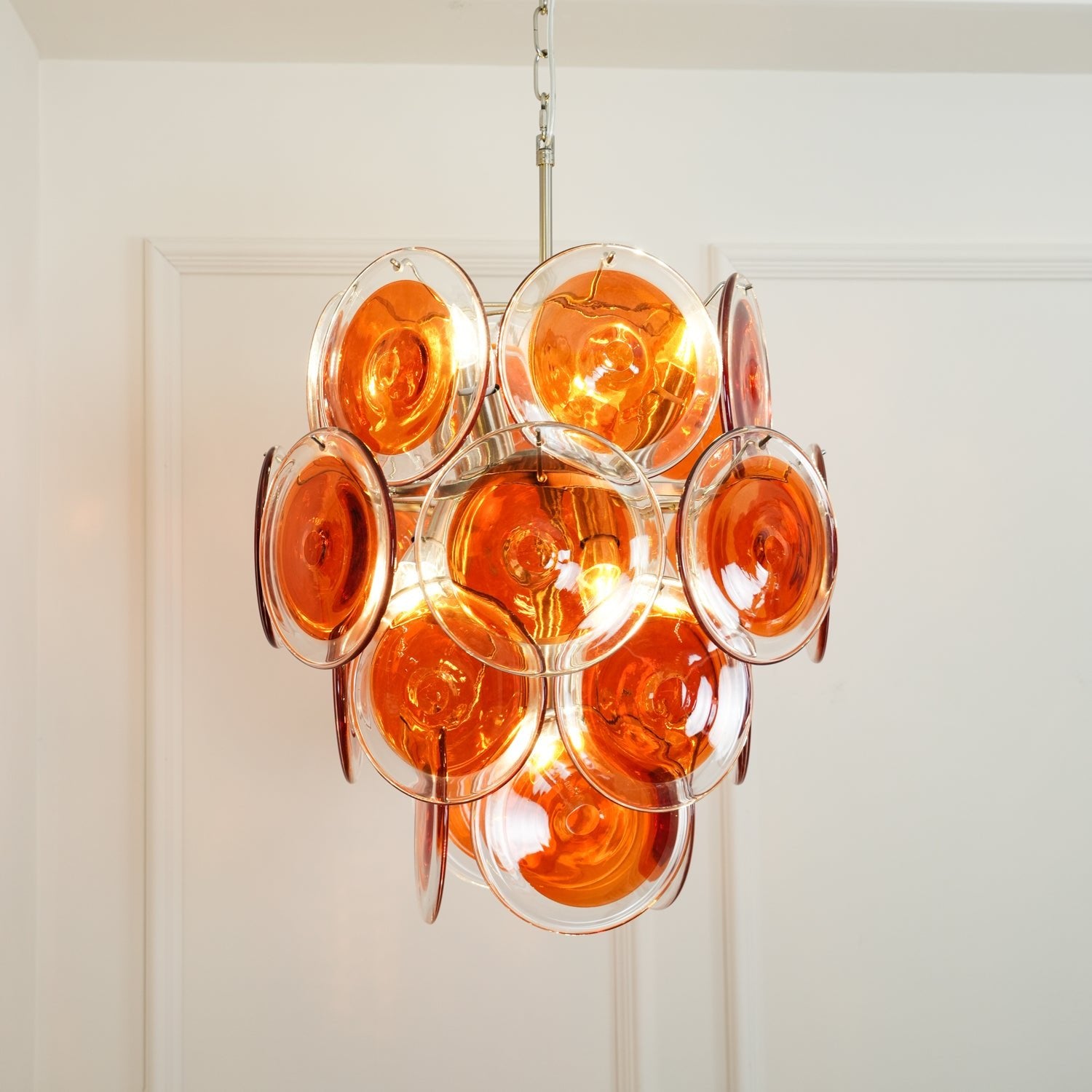 Murano Orange Disk Glass Chandelier - Handcrafted Venetian Glass Ceiling Light Fixture for Dining Room, Living Room, or Bedroom Decor