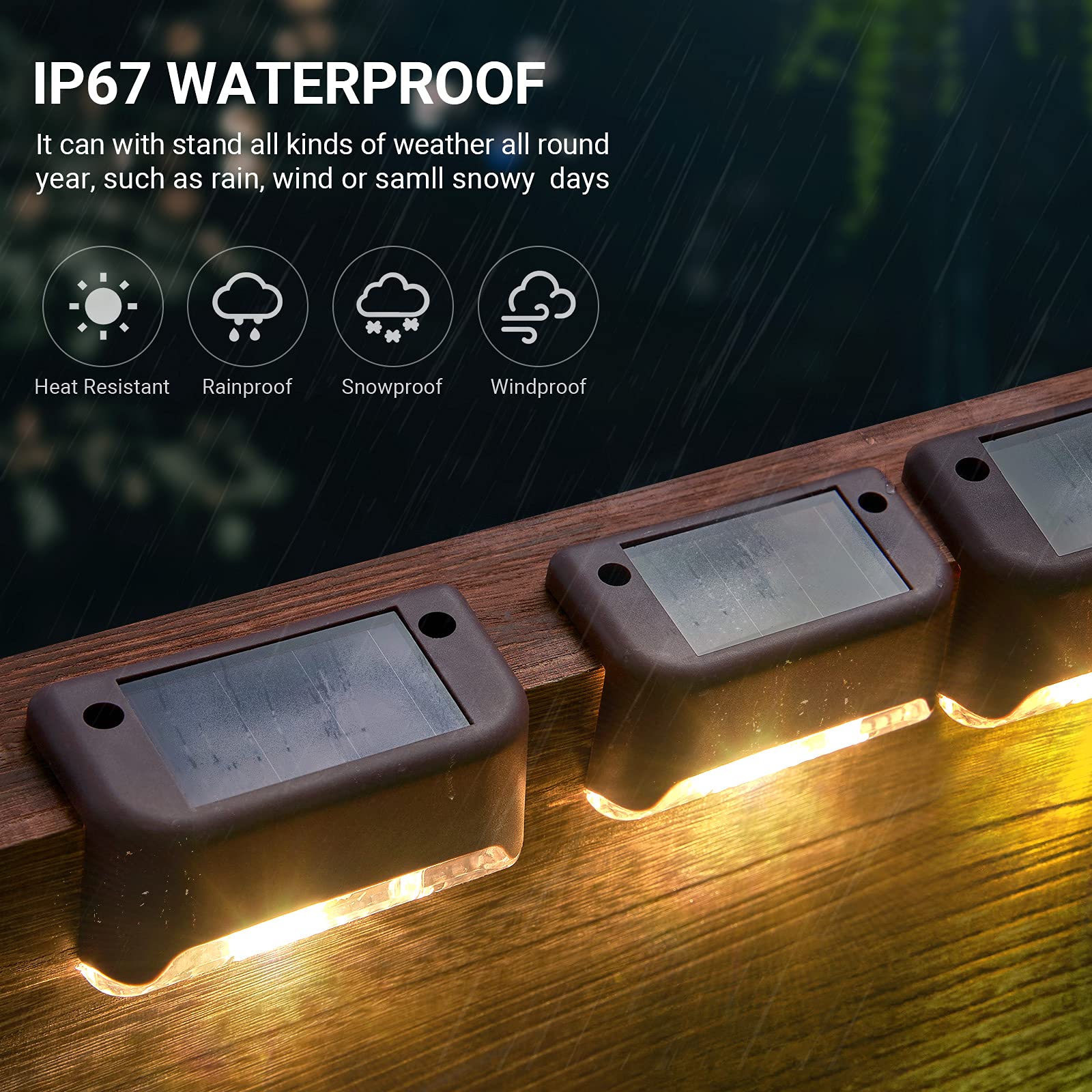 Outus 12 Pack Solar LED Deck Lights, Waterproof Outdoor Solar Step Lights for Stairs, Fence, Yard, Patio, Walkway & Pathway - Warm White Solar Powered Landscape Lighting for Garden, Driveway & Backyard