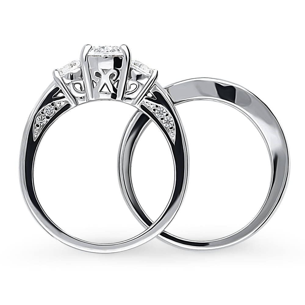 BERRICLE Sterling Silver 3-Stone Wedding & Engagement Ring Set - 1.2 Carat Oval Cut Cubic Zirconia CZ for Women, Rhodium Plated, Size 4-10 - Perfect for Proposals, Anniversaries & Special Occasions