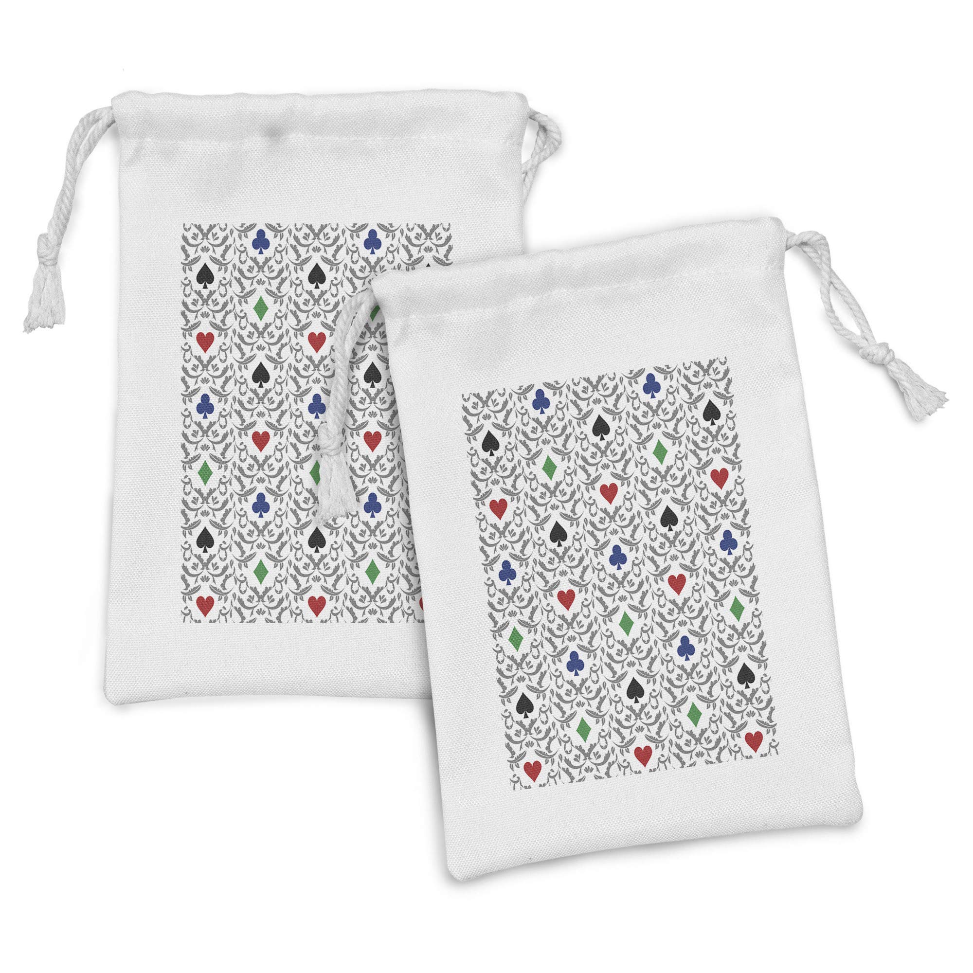 Ambesonne 2-Piece Gambling Theme Fabric Pouch Set - Hearts, Spades, Diamonds & Clubs with Victorian Swirling Ornaments - 9