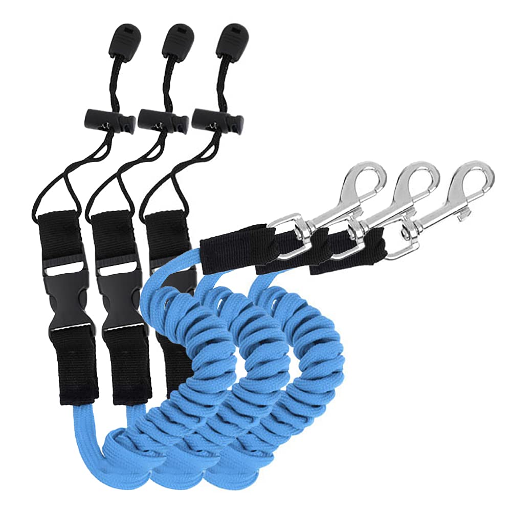 3 PCS Adjustable Kayak Paddle Leash - Stretchable Coiled Rod Lanyard for Kayaking & Fishing Gear | Secure Your Paddles & Poles While Kayaking, Canoeing or Fishing