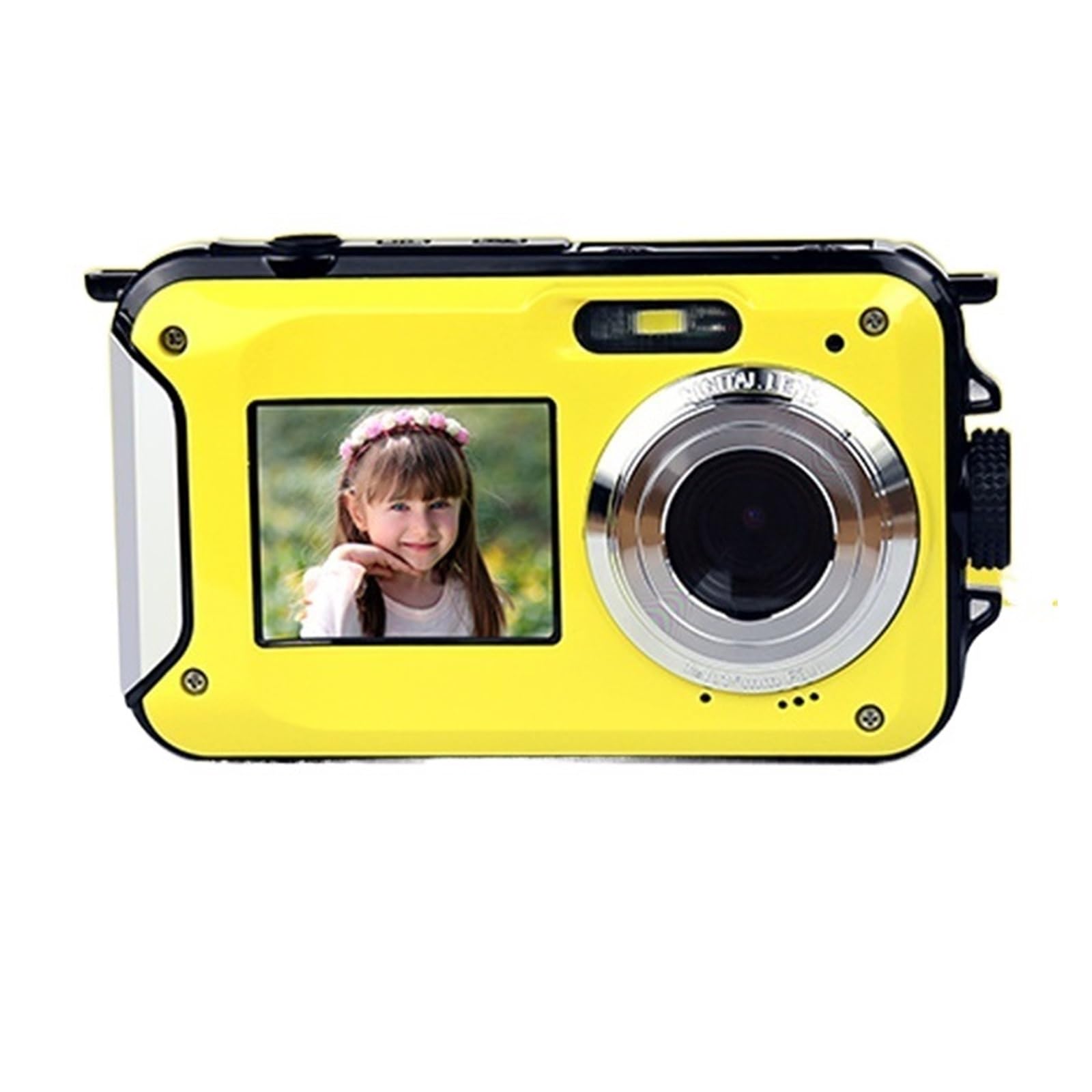 NMBHUS 10FT Underwater Digital Camera - IP68 Waterproof 48MP 2.7K Dual Screen Action Cam with Self-Timer for Snorkeling, Swimming & Summer Adventures (No TF Card, Yellow)