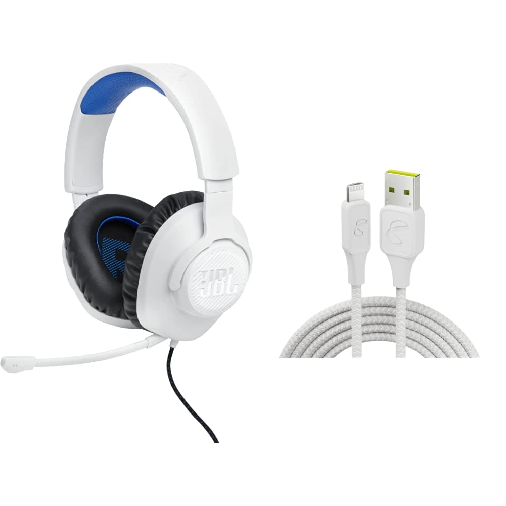 JBL Quantum 100P White Gaming Headset for PlayStation 5/4/3 - Wired Over-Ear Headphones with Mic | InfinityLab 6ft USB-A to Lightning Charging Cable for iPhone iPad - Fast Charging & Data Sync | Perfect for Gaming, Work Calls & Mobile Charging