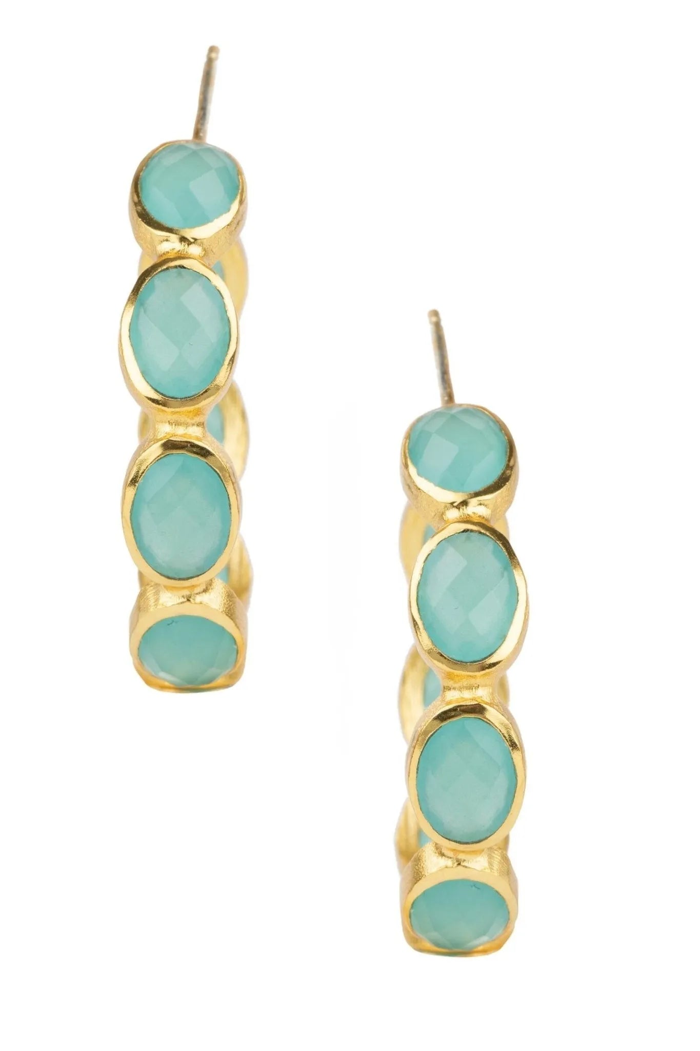Turquoise Gemstone Gold Plated Hoop Earrings for Women - Elegant Boho Dangle Jewelry for Party, Wedding & Everyday Wear