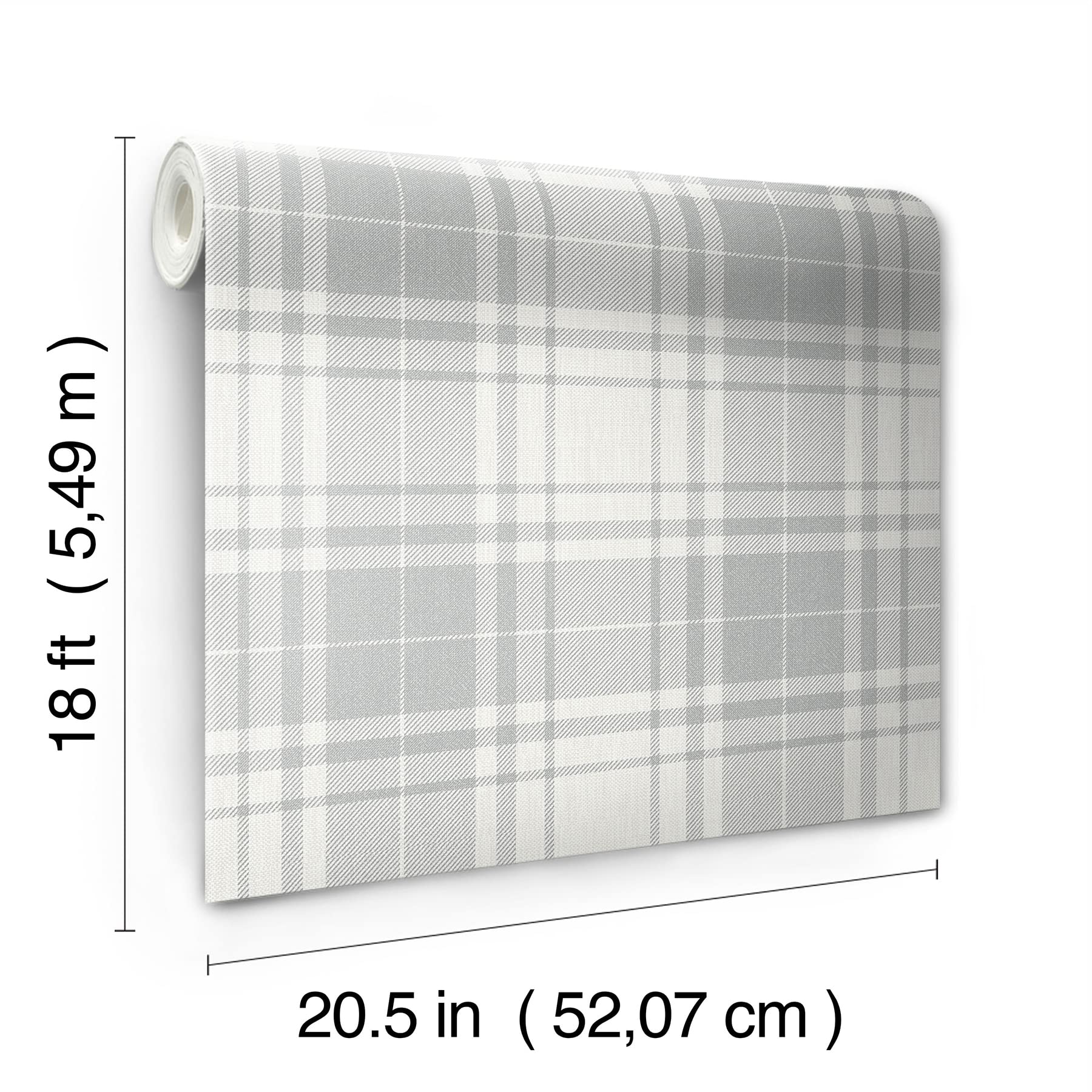 Franklin Plaid Grey Peel and Stick Wallpaper - Self-Adhesive Removable Wallpaper for Bedroom, Living Room, Home Office Decor - Easy DIY Wall Covering for Renters and Homeowners