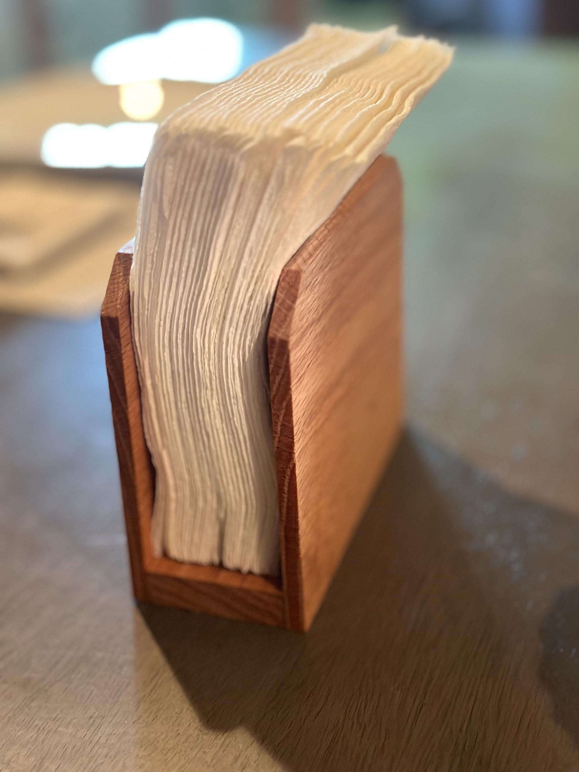 Premium Red Oak & Maple Wood Napkin Holder - Natural Brown & Red Finish - Rustic Table Decor for Dining Room, Kitchen, or Wedding Centerpiece