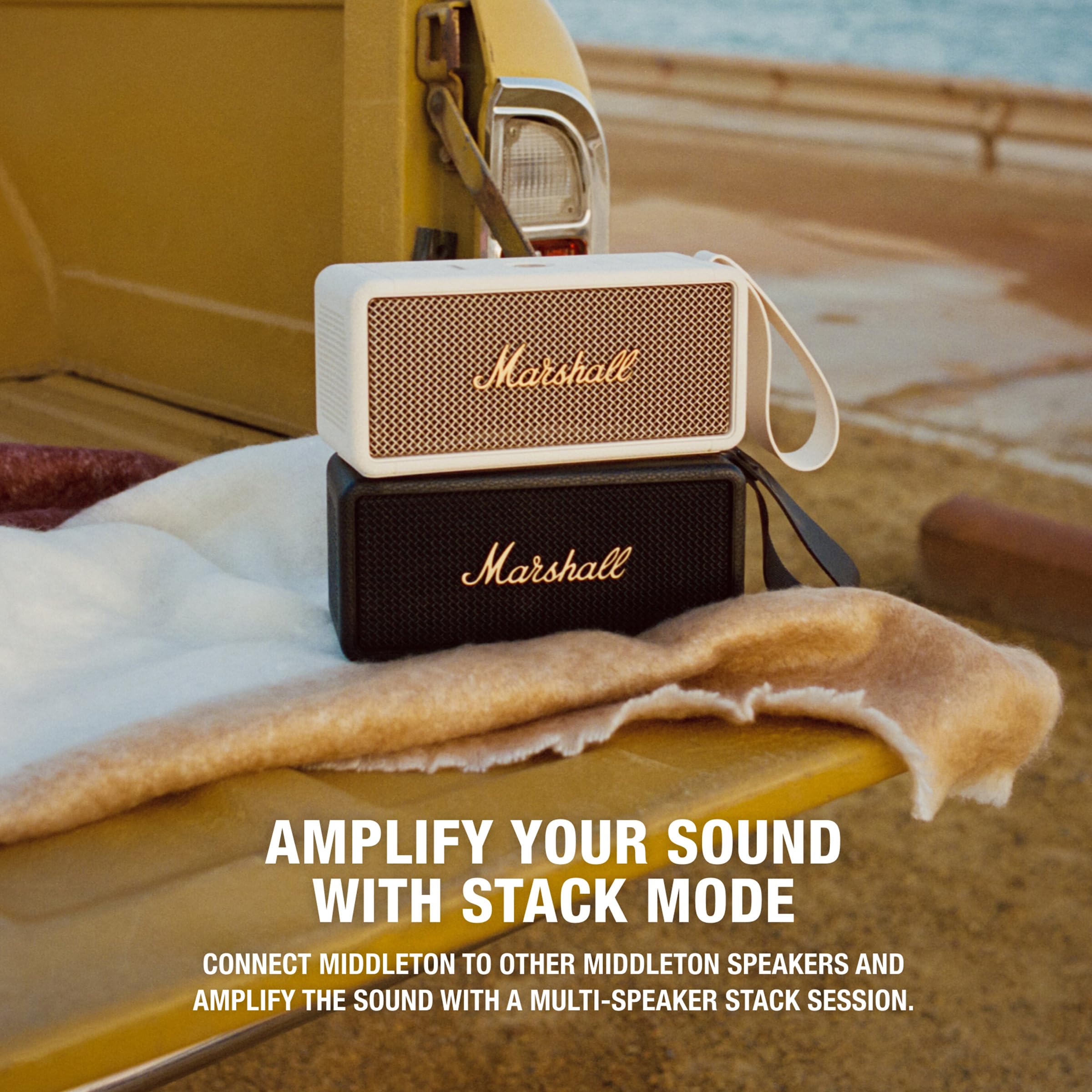 Marshall Middleton Portable Bluetooth Speaker - Wireless Outdoor Speaker with Rich Bass, 20+ Hours Playtime, IP67 Waterproof, Cream - Perfect for Camping, Beach, Pool Parties & Travel