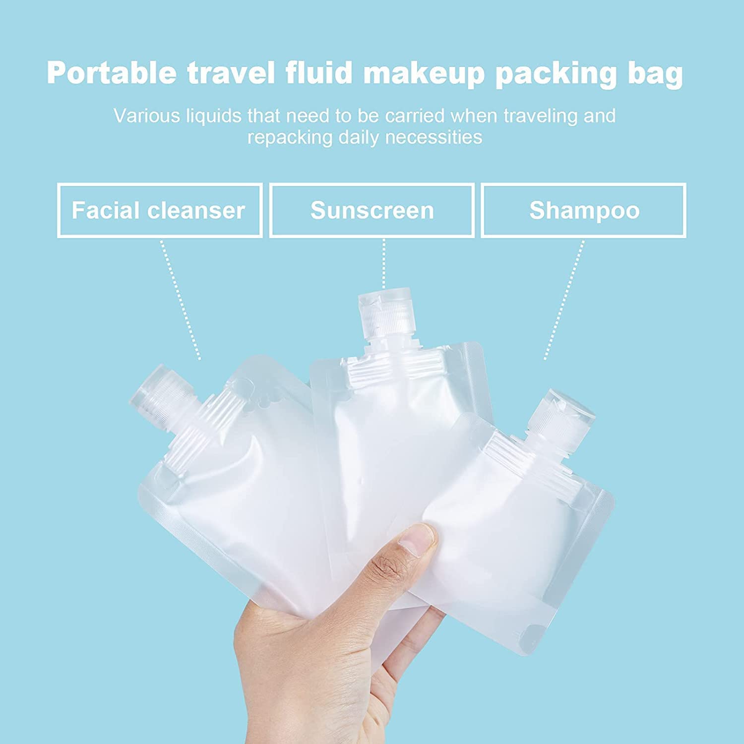 FALONG Travel Bottles Set - 30ml/50ml/100ml Refillable Empty Squeeze Pouches with Funnel, TSA Approved Leak-Proof Stand Up Liquid Containers for Toiletries, Shampoo & Cosmetics - Perfect for Air Travel, Camping & Gym Use