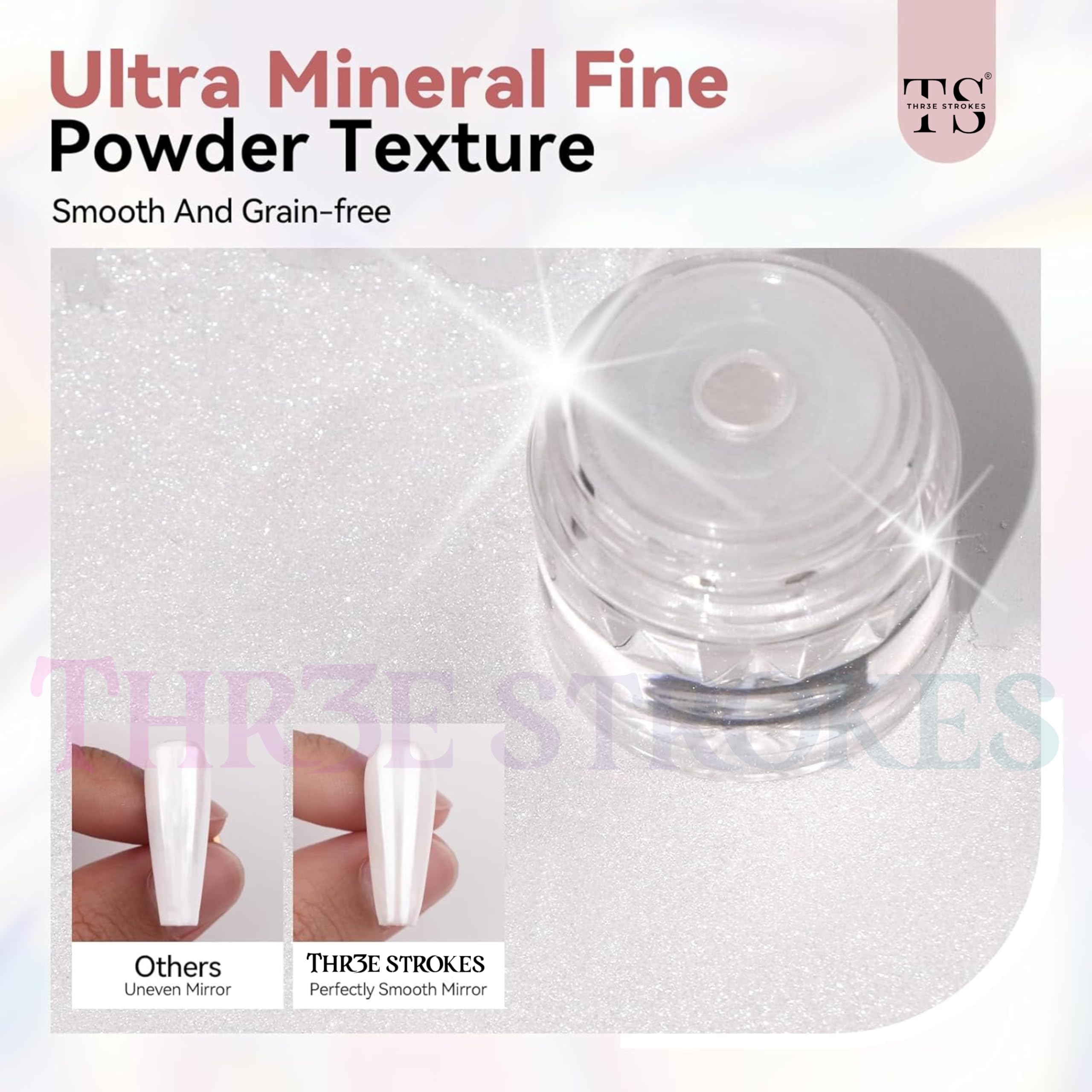 THR3E STROKES White Pearl Chrome Nail Powder - 1g Mirror Effect Metallic Nail Art Powder for Gel Polish, Mermaid Chrome Glitter Dust Kit (WHITE PEARL) | Perfect for Salon Manicures, DIY Nail Art & Special Occasion Nail Designs