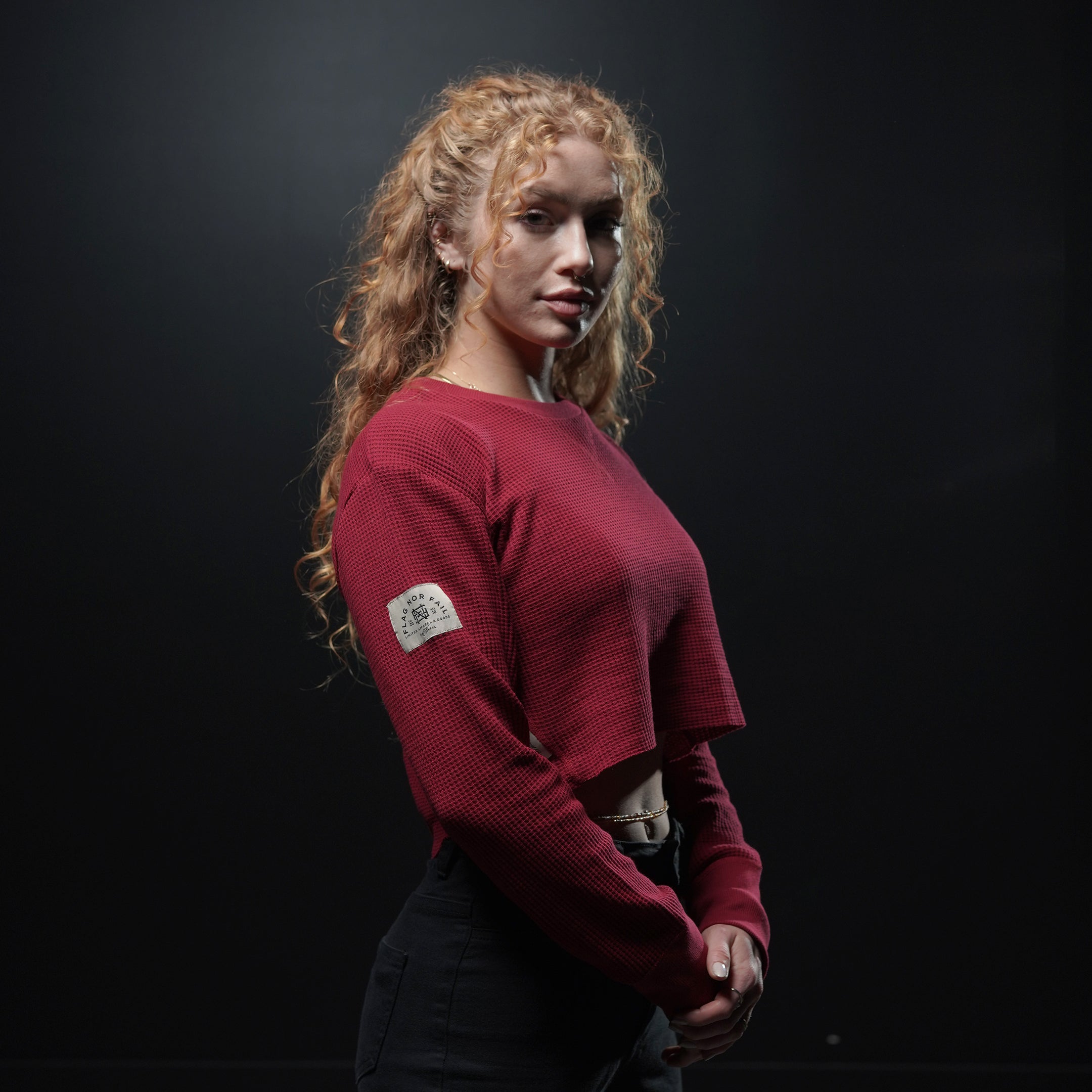 Women's Forever Waffle Knit Crop Sweater - Bloodstone | Cozy Casual Pullover for Fall & Winter | Perfect for Layering, Coffee Dates & Weekend Outfits