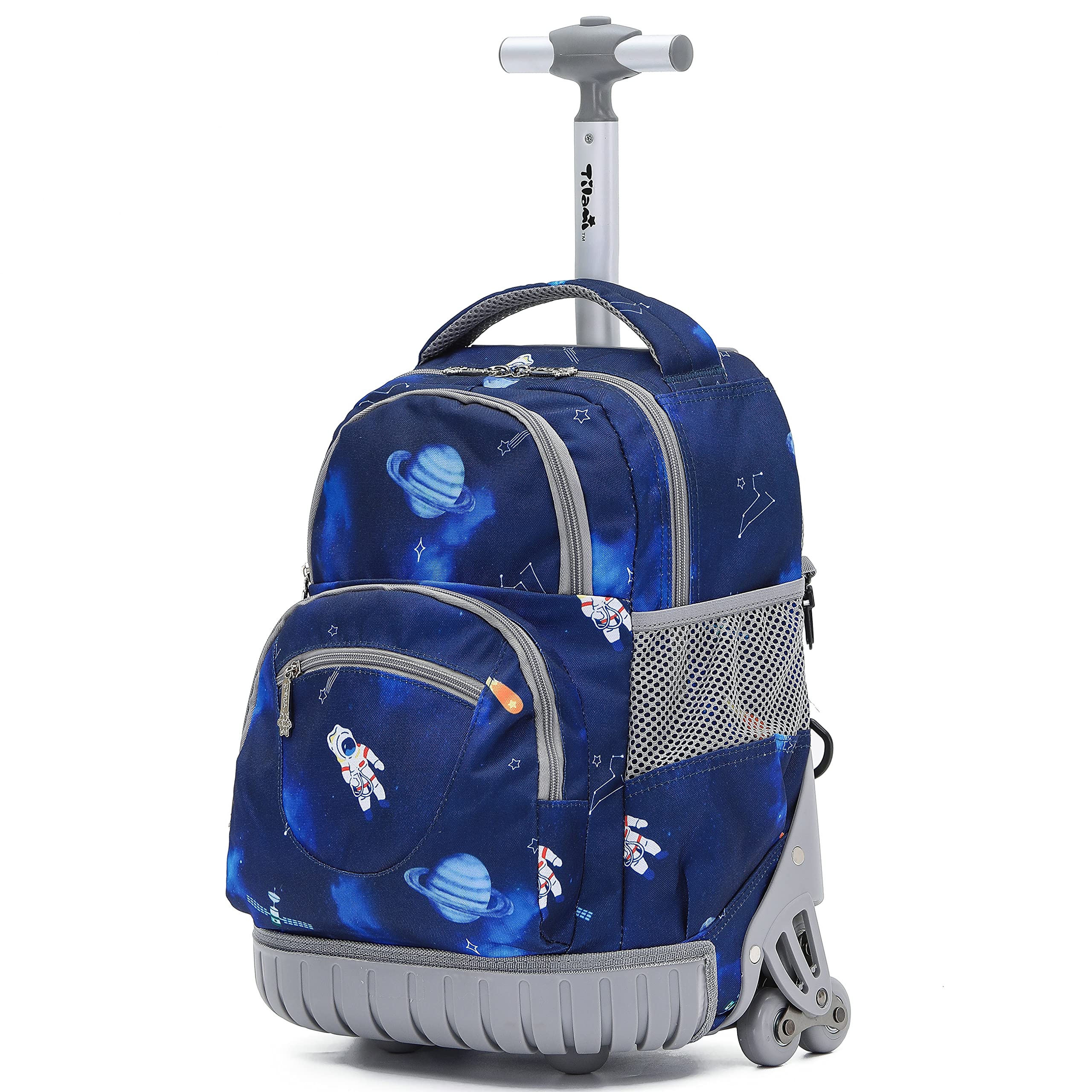 16 Inch Rolling Backpack for Kids - Adjustable Wheeled Laptop Backpack for School, Travel & Camping - Astronaut Design Backpack for Boys & Girls | Perfect for Daily Commute, Weekend Trips & Outdoor Adventures