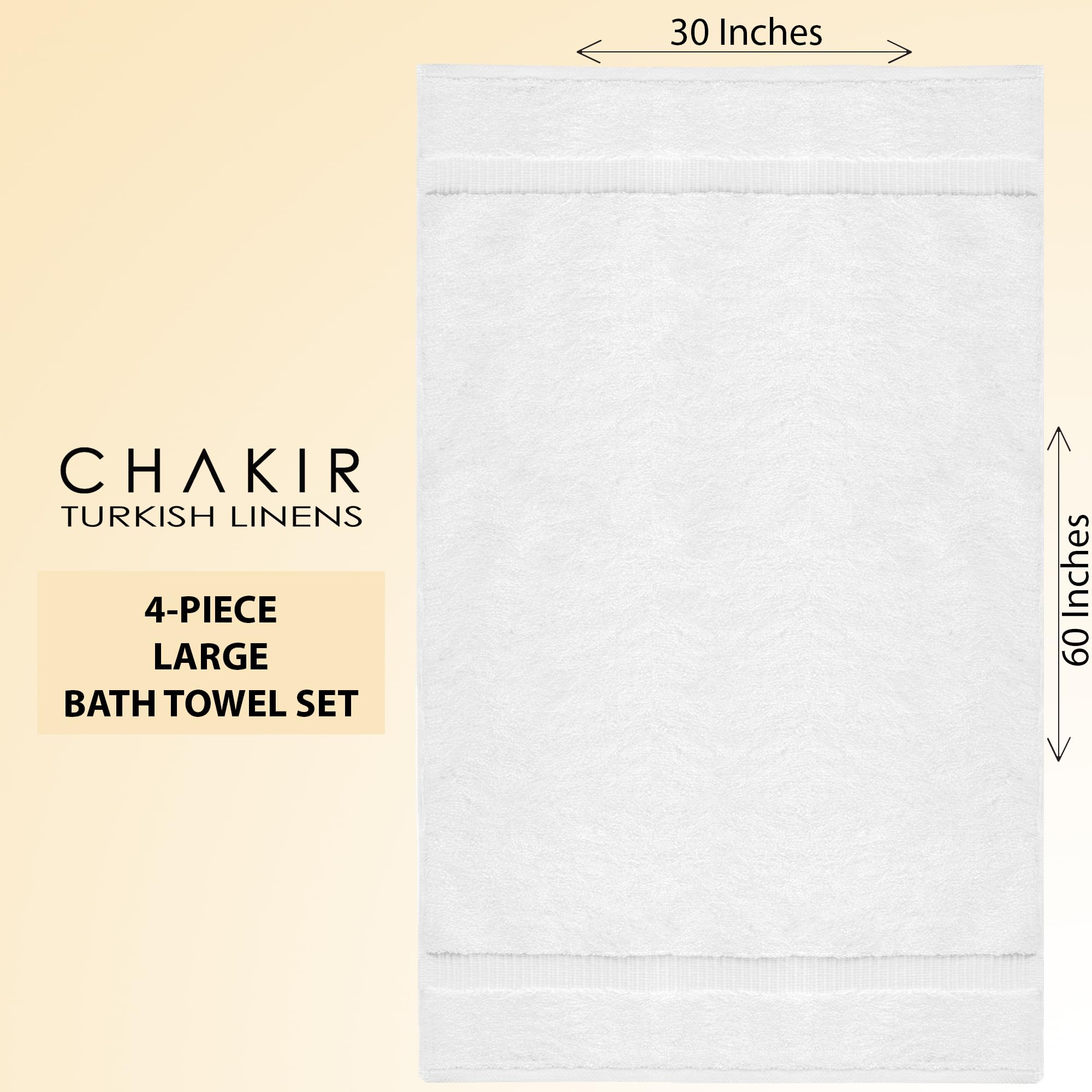 Premium 100% Cotton Turkish Bath Towels Set of 4 | Large 30